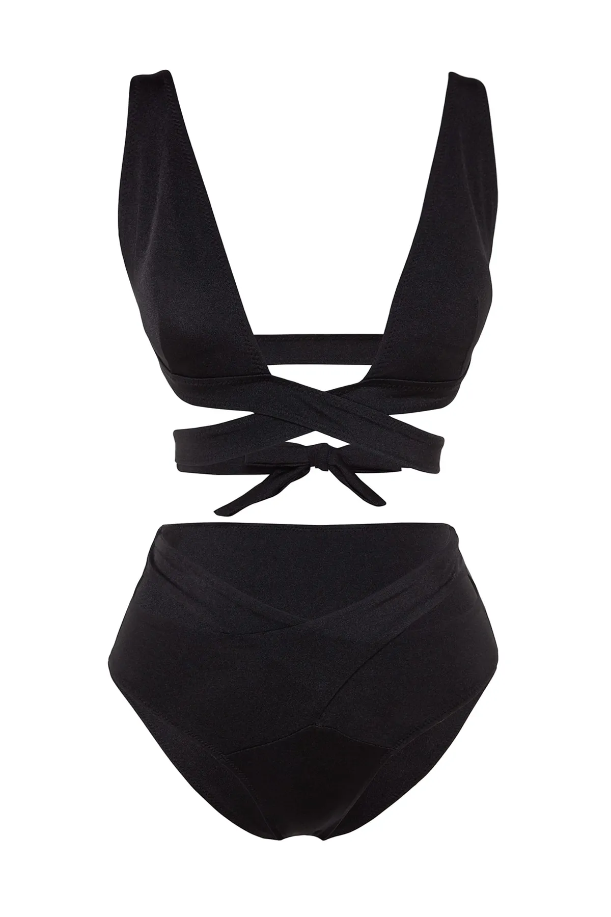 Trendyol Collection  Schwarzes Triangel-Bikini-Set mit Cut-Out/Fenster, hoher Taille und hohem Beinausschnitt TBESS23BT00064