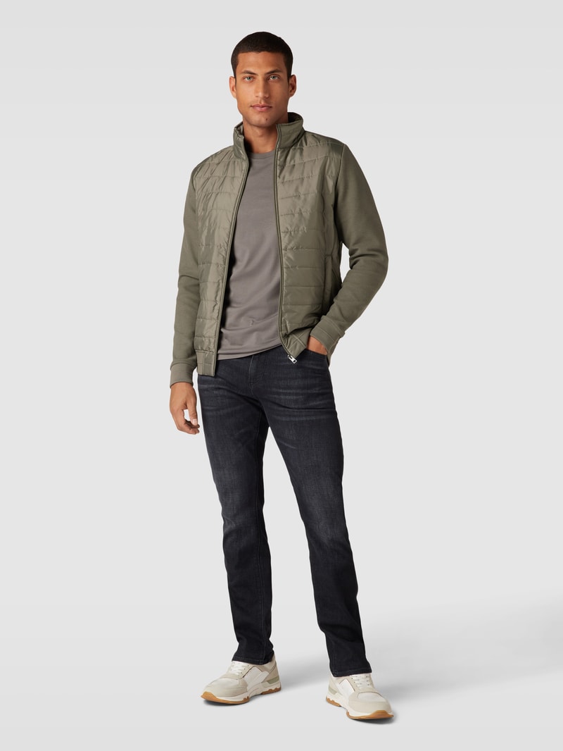 Sweatjacke mit Two-Tone-Machart in khaki