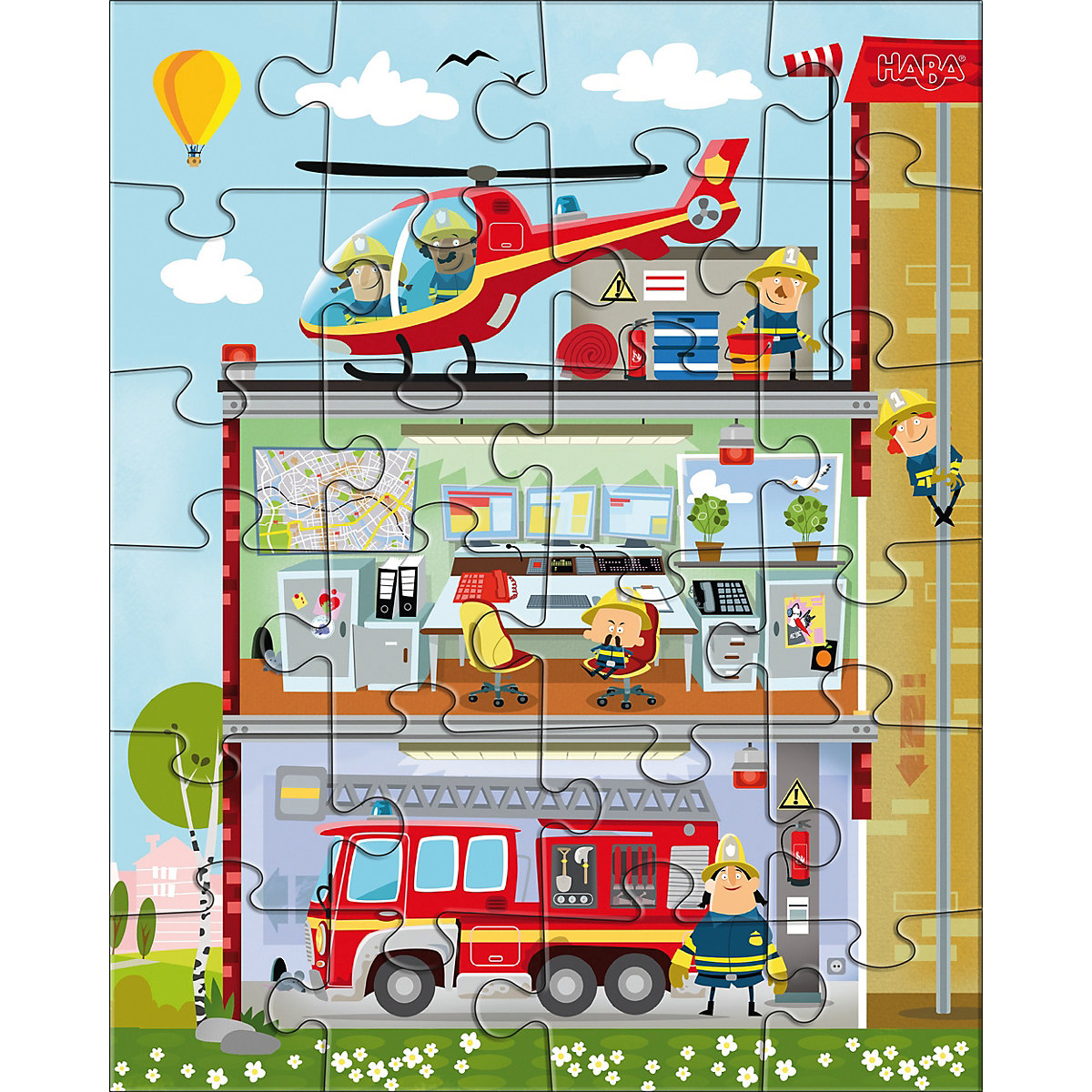 HABA 304186 Puzzleset 3 x 24 Teile - Kleine Feuerwehr