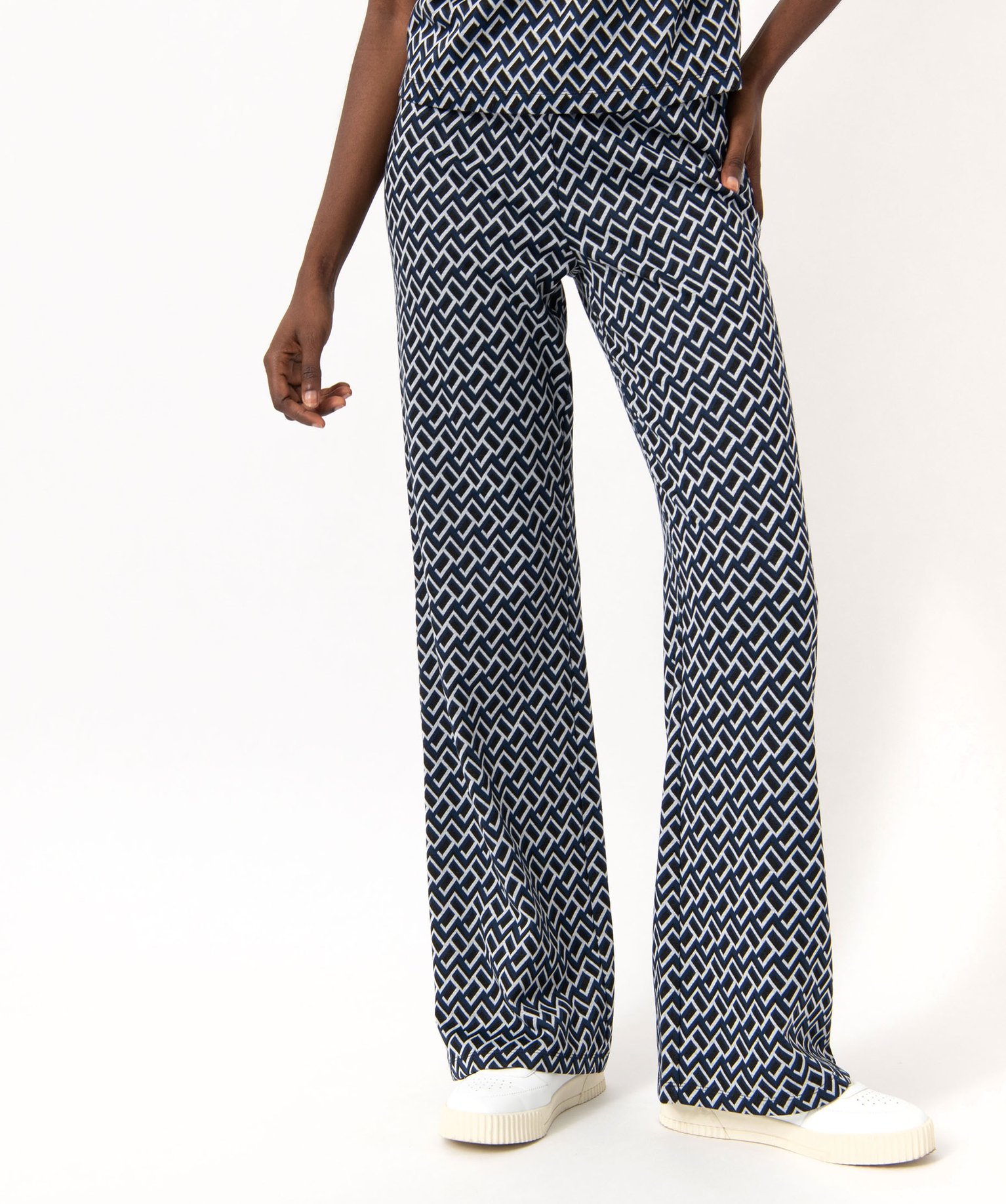 Pantalon large en maille à motifs graphiques femme imprime | GEMO