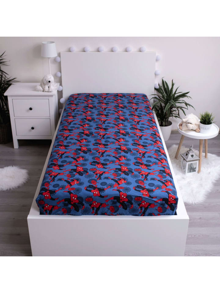 Spiderman Spannbetttuch – Baumwoll-Bettlaken für Kinderbett (90x200   25 cm) in Blau günstig kaufen 90x200 cm