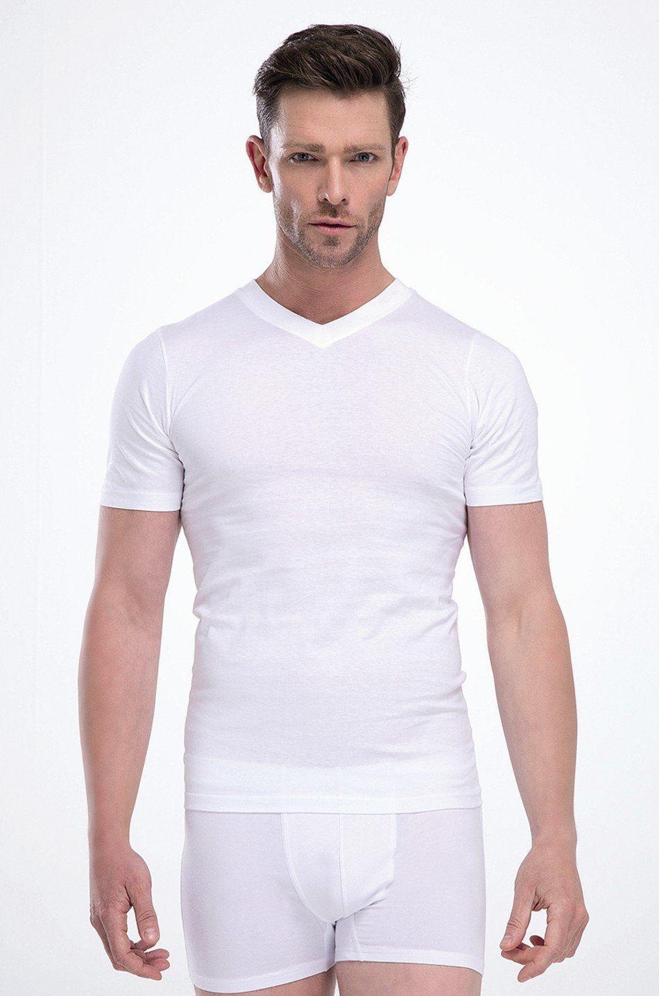 Toker Collection® T-Shirt Herren T-Shirt Basic V- Ausschnitt 2er Pack (Packung, 2er-Pack) in Unifarbe, aus Baumwolle