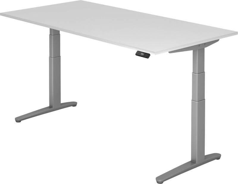 Hammerbacher Elektrisch Höhenverstellbar Sitz-Stehschreibtisch Rechteckig Holz Silber T-Fuß 2.000 x 1.000 x 720 mm