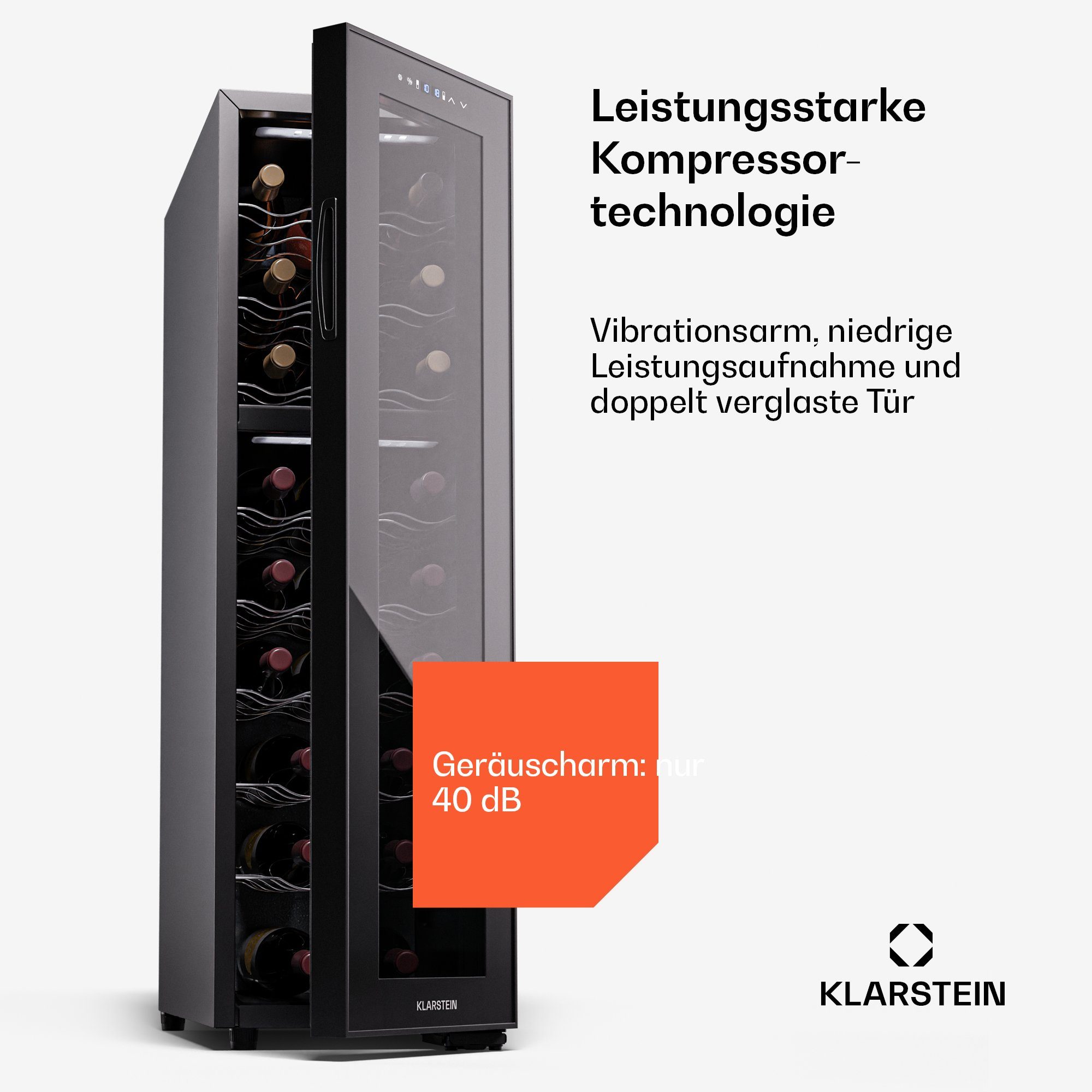 Klarstein Weinkühlschrank Shiraz 24 Duo, für 24 Standardflaschen á 0,75l,Wein Flaschenkühlschrank Weintemperierschrank Weinschrank Kühlschrank