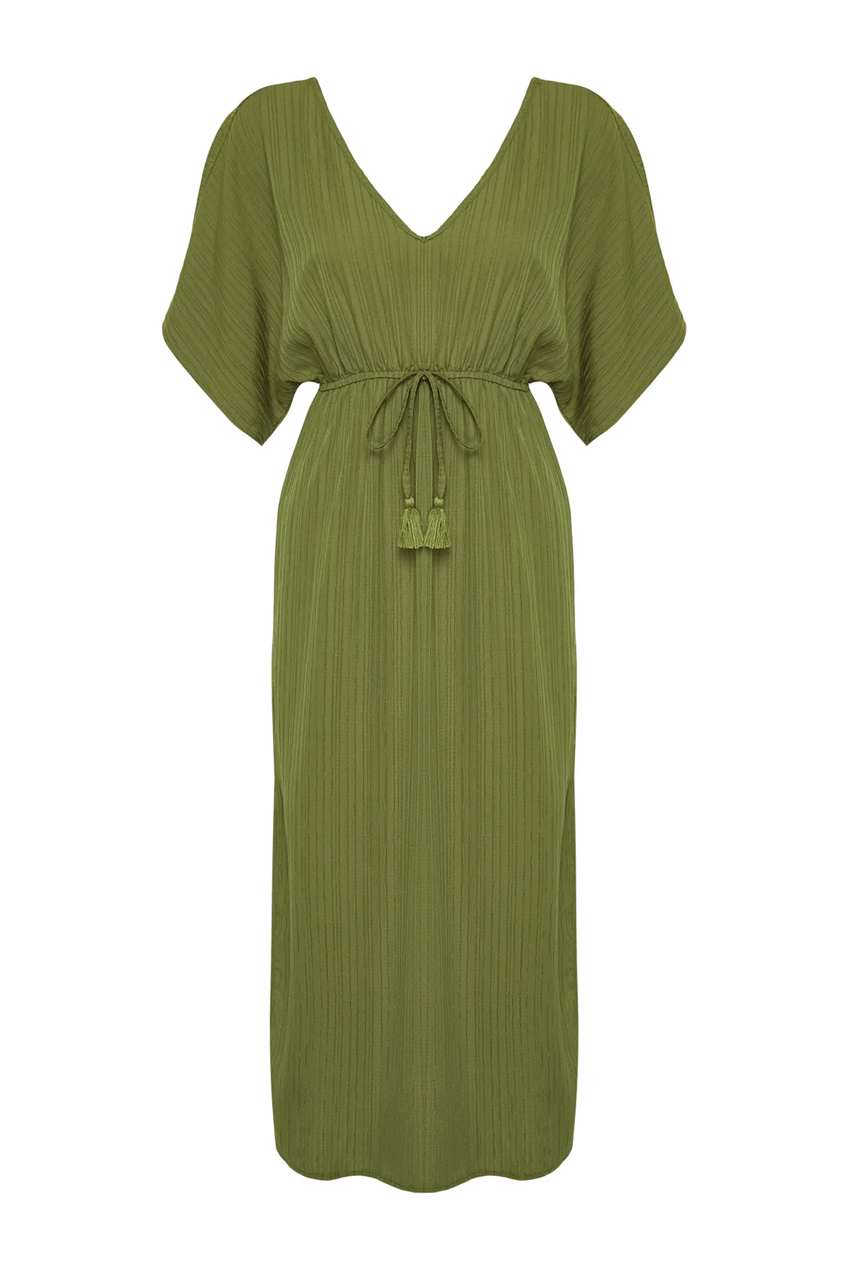 Trendyol Collection  Khakifarbenes, gewebtes Maxi-Strandkleid mit Bindeband TBESS24EL00084