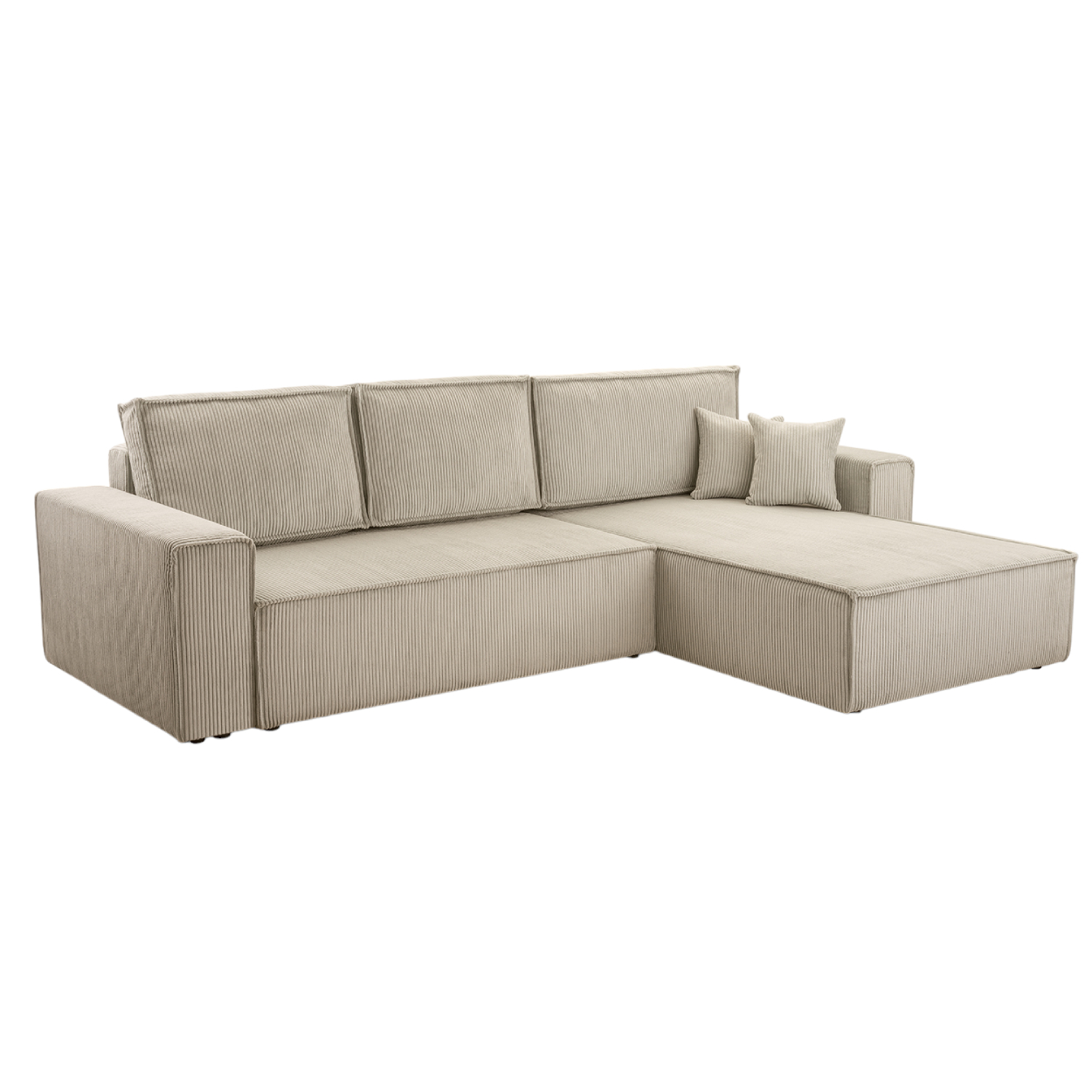 Möbel Punkt Wohnlandschaft Ecksofa Beige Genf Cord XL mit Bett Kopfteilverstellung Bett Sofa Schlafsofa Ottomane rechts links universell