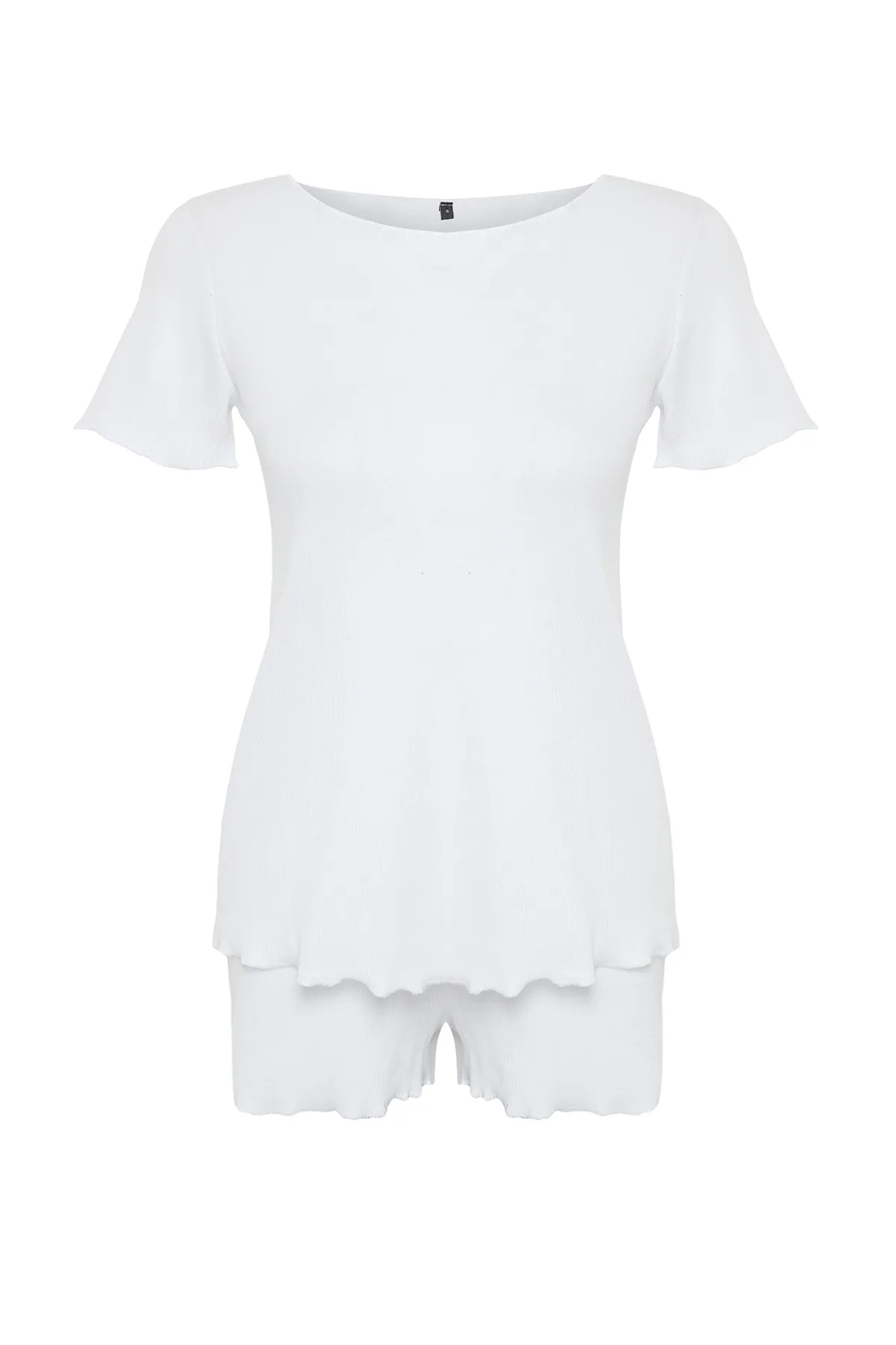 Trendyol Collection  Weißes Pyjama-Set aus Cord mit T-Shirt und Shorts THMSS21PT0259