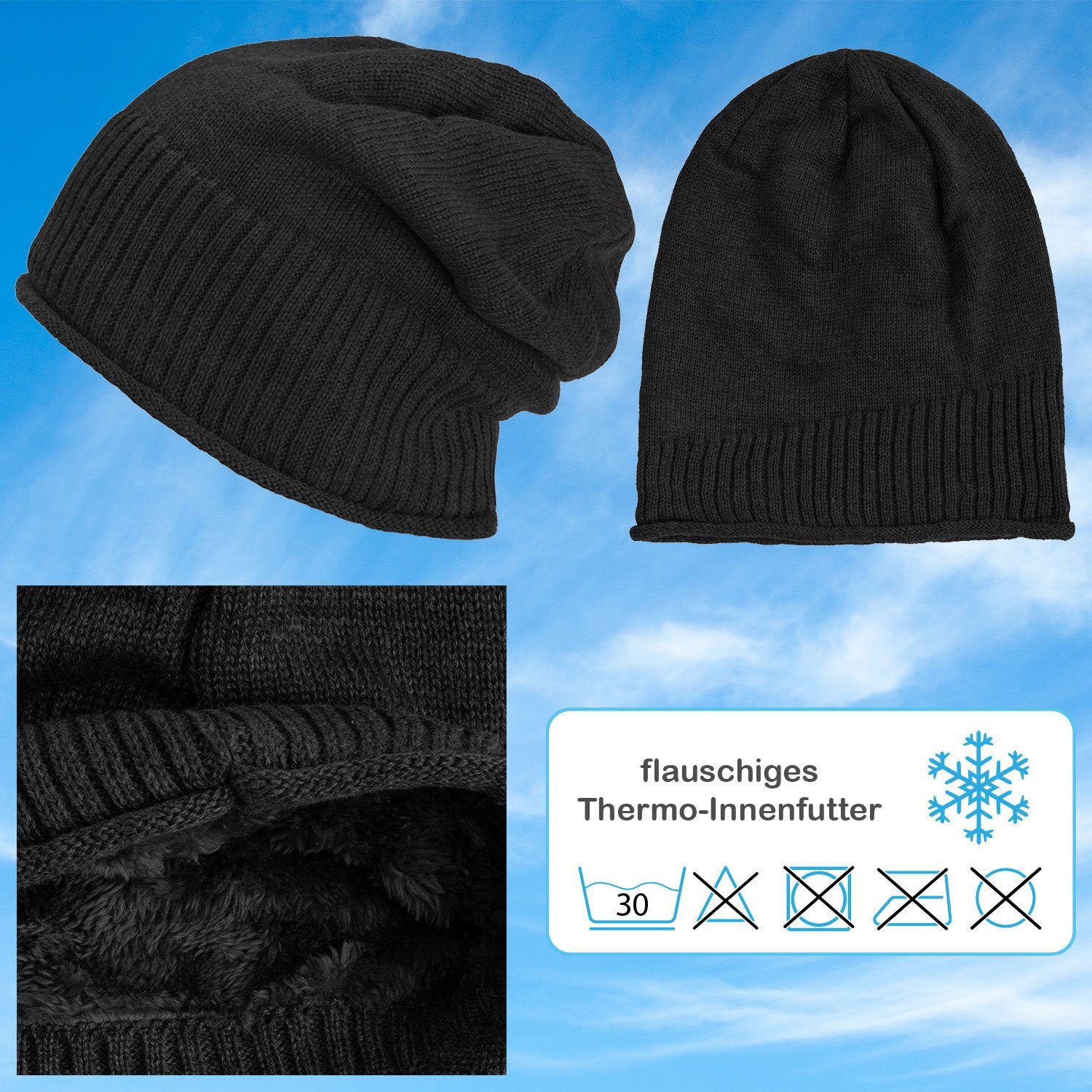 compagno Strickmütze (1-St) Gefütterte Wintermütze Herren Damen Mütze Beanie Haube Strickmütze