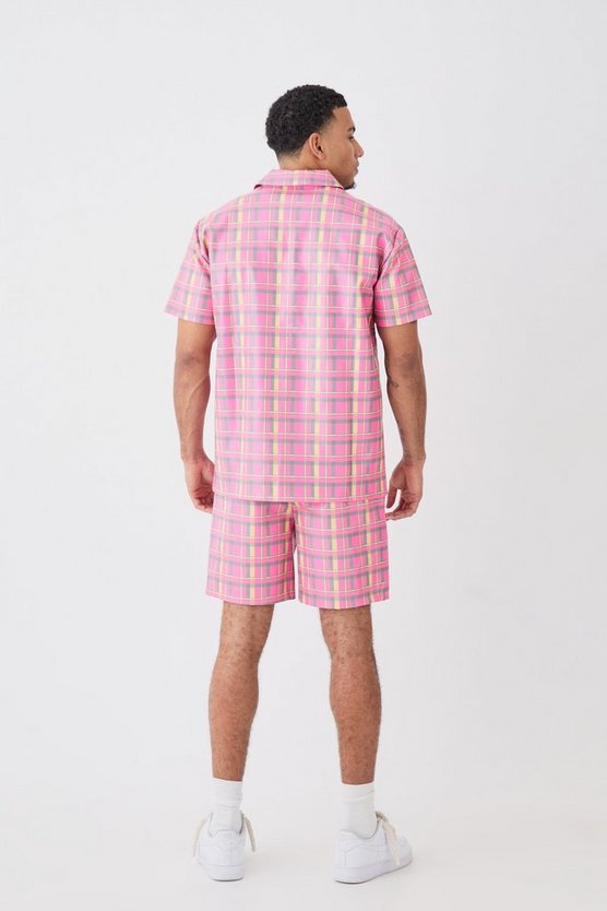 Lockere karierte PU-Shorts mit elastischem Bund