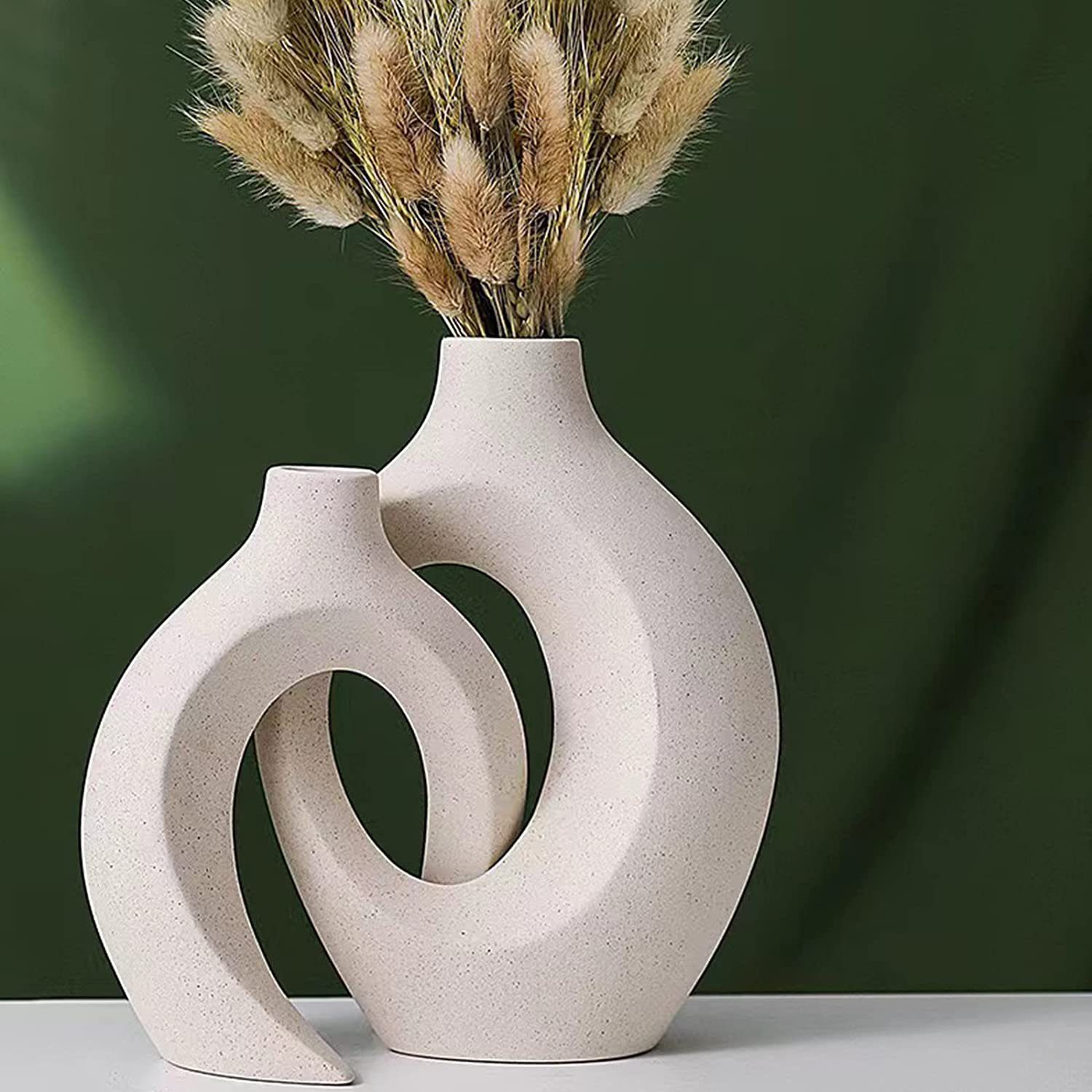 Vicbuy Dekovase 2er Keramik Vase, Pampasgras Vasen matt (Handgefertigte Getrocknete Blumenbehälter, Boho Blumenpflanzenbehälter, Kunsthandwerk Ornamente, Wohnkultur, für Haus), Büro, Geschenk für Hochzeit, Weihnachten