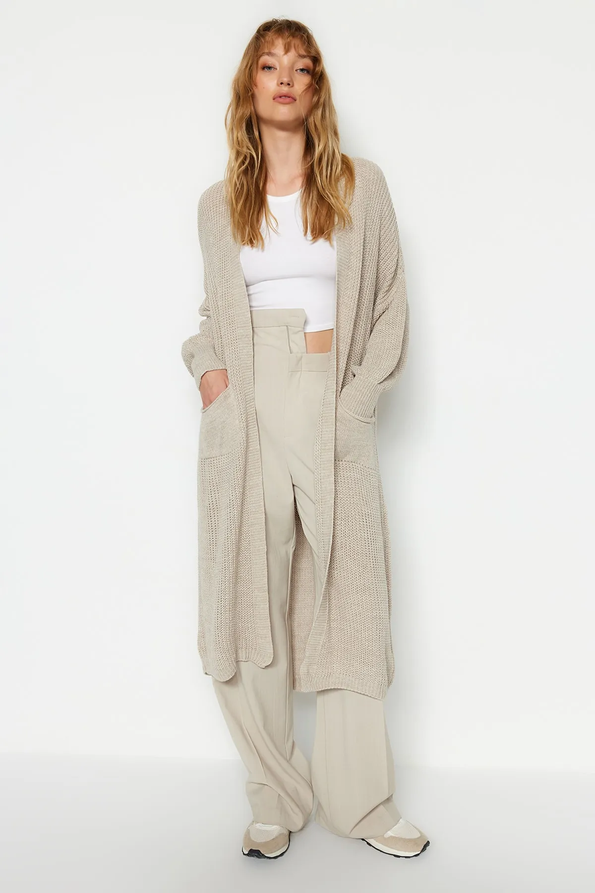 Trendyol Collection  Stone Maxi Basic Strick-Cardigan TWOAW24HI00096
