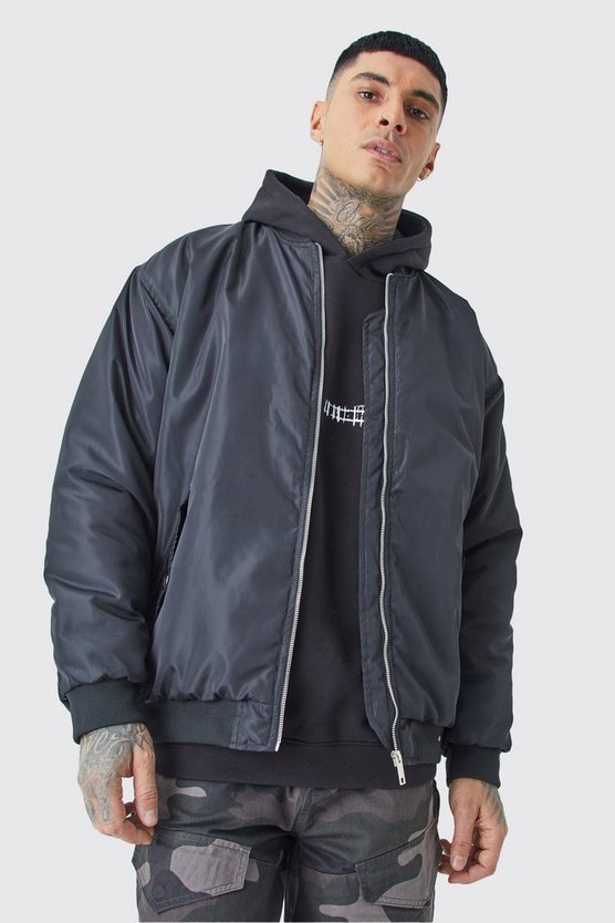 Tall Oversize Nylon-Bomberjacke mit gerafften Ärmeln