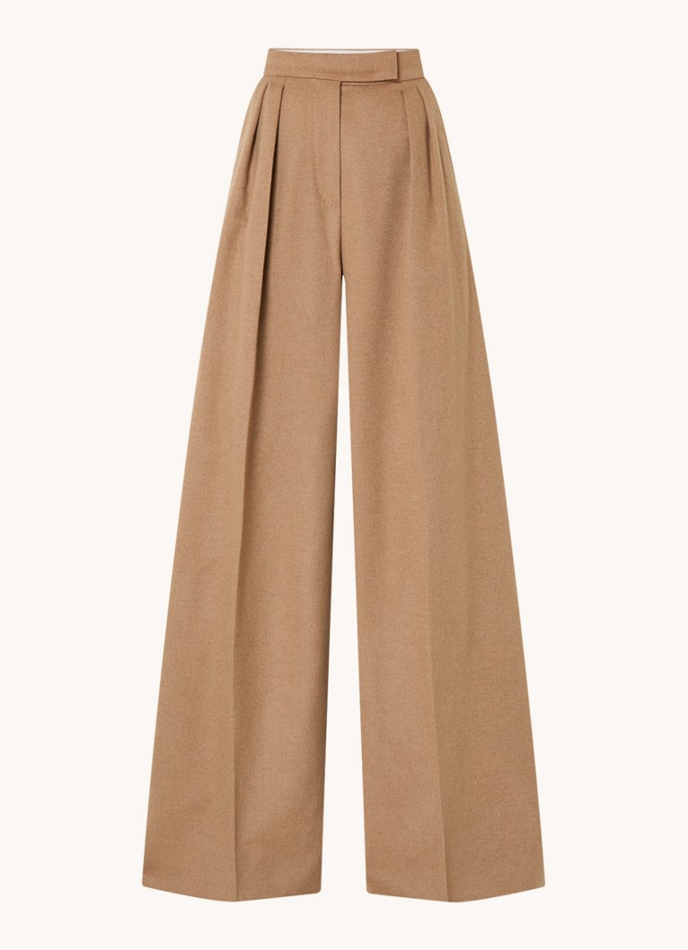 Pantaloni MaxMara Fagus din lână cu talie înaltă și croială lată, de culoare camel.