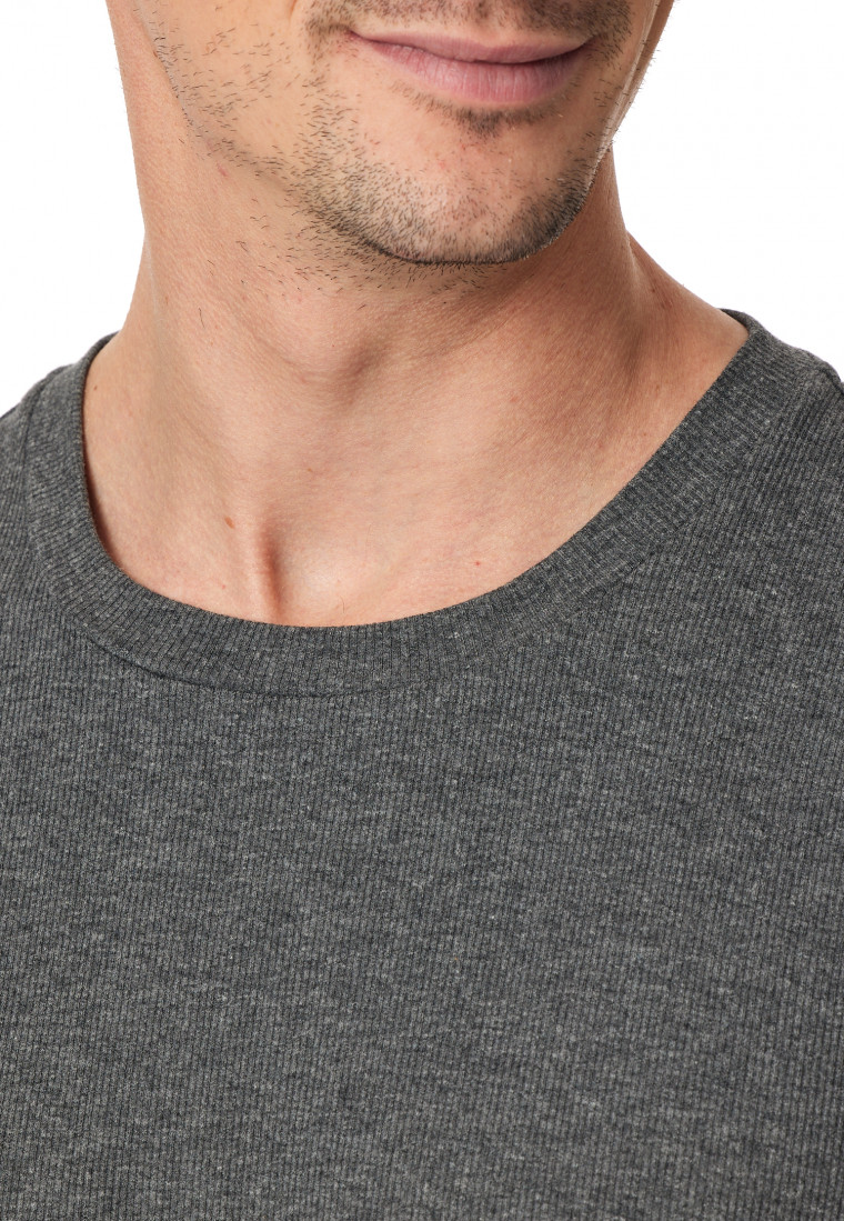 Schlafanzug Doppelripp kurz dunkelgrau meliert - Modern Nightwear