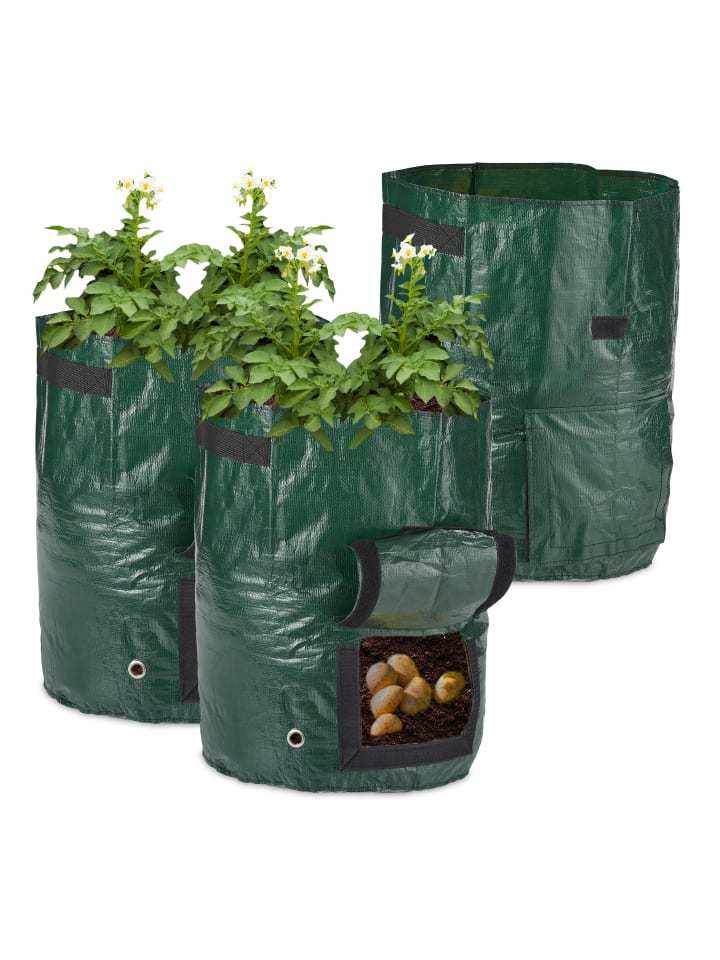 relaxdays 3x Kartoffel-Pflanzsack in Dunkelgrün günstig kaufen onesize