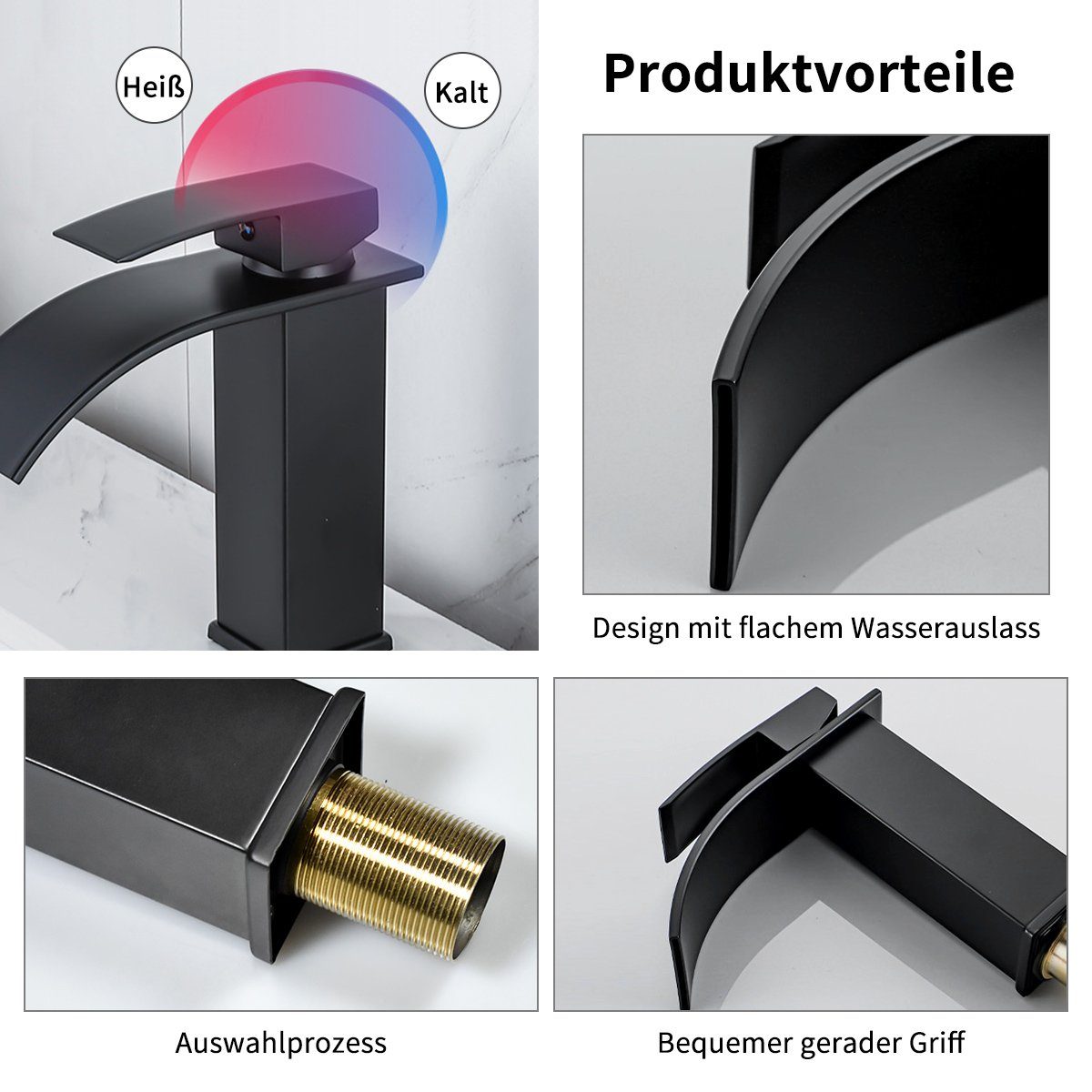 MULISOFT Waschtischarmatur Wasserhahn Bad, wenig Lärm Einhandmischer Wasserfall 304 Edelstahl Hochwertige Wasserhahn Bad Einhebelmischer