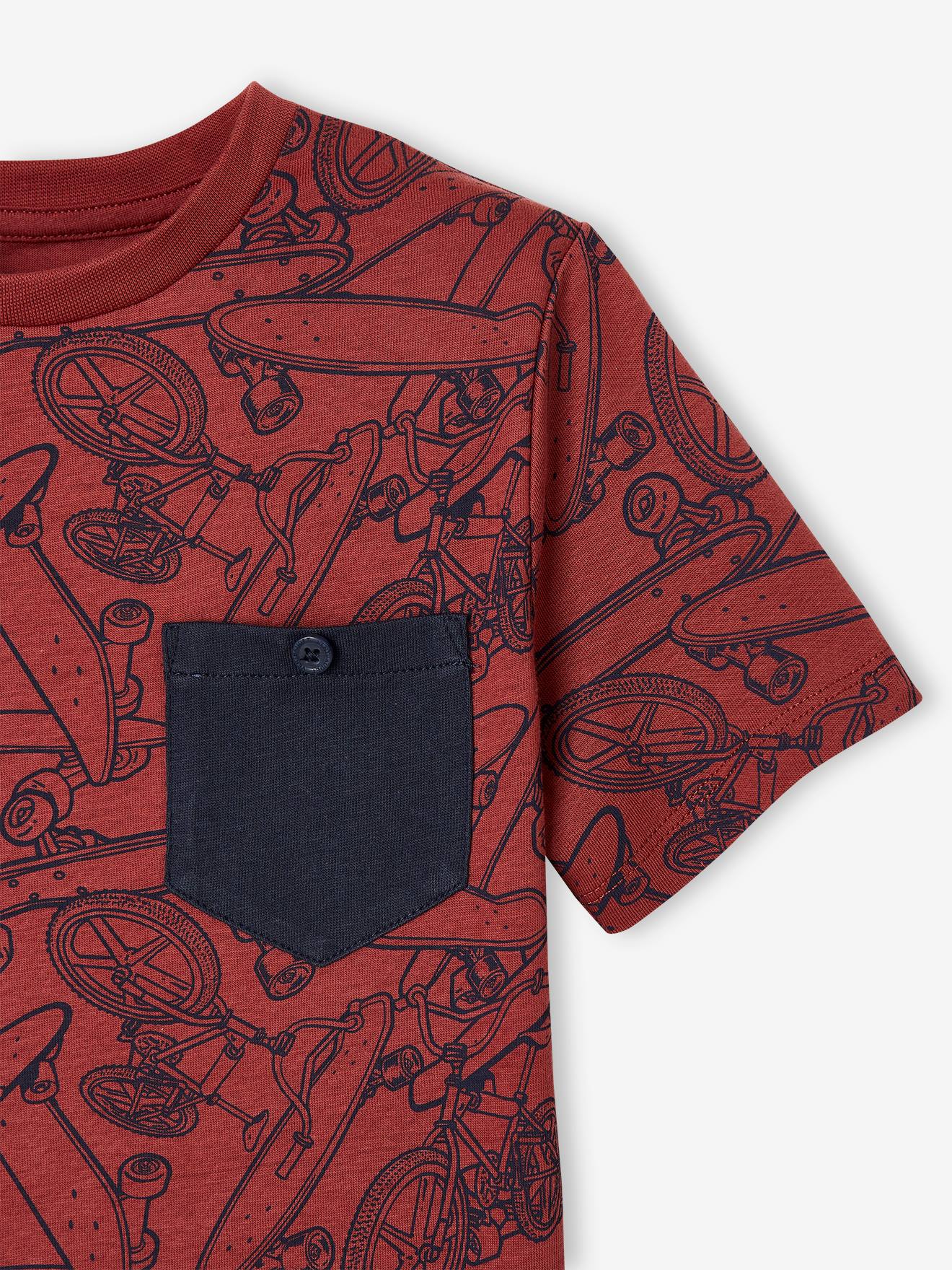 Vertbaudet Jungen T-Shirt, Print und Brusttasche Oeko-Tex - ziegel
