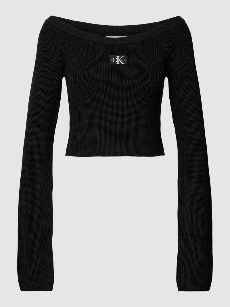 Cropped Longsleeve mit Label-Detail in black