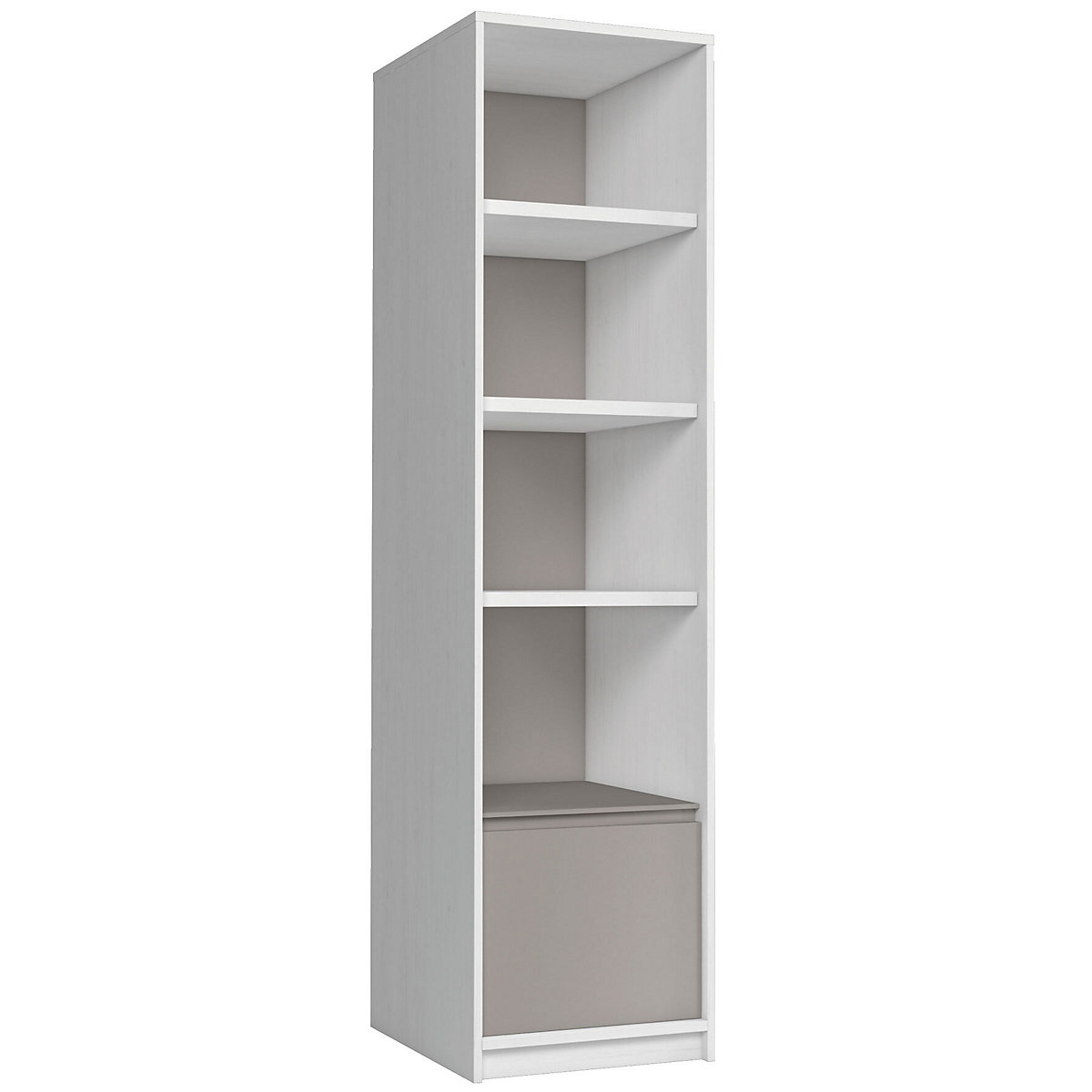 Bücherregal Mati Standregal 49cm grifflos mit 3 Einlegeböden und 1 Schublade