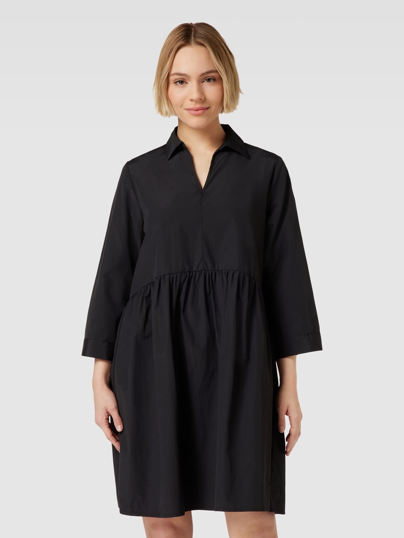 Knielanges Hemdblusenkleid mit V-Ausschnitt Modell 'Netti' in schwarz