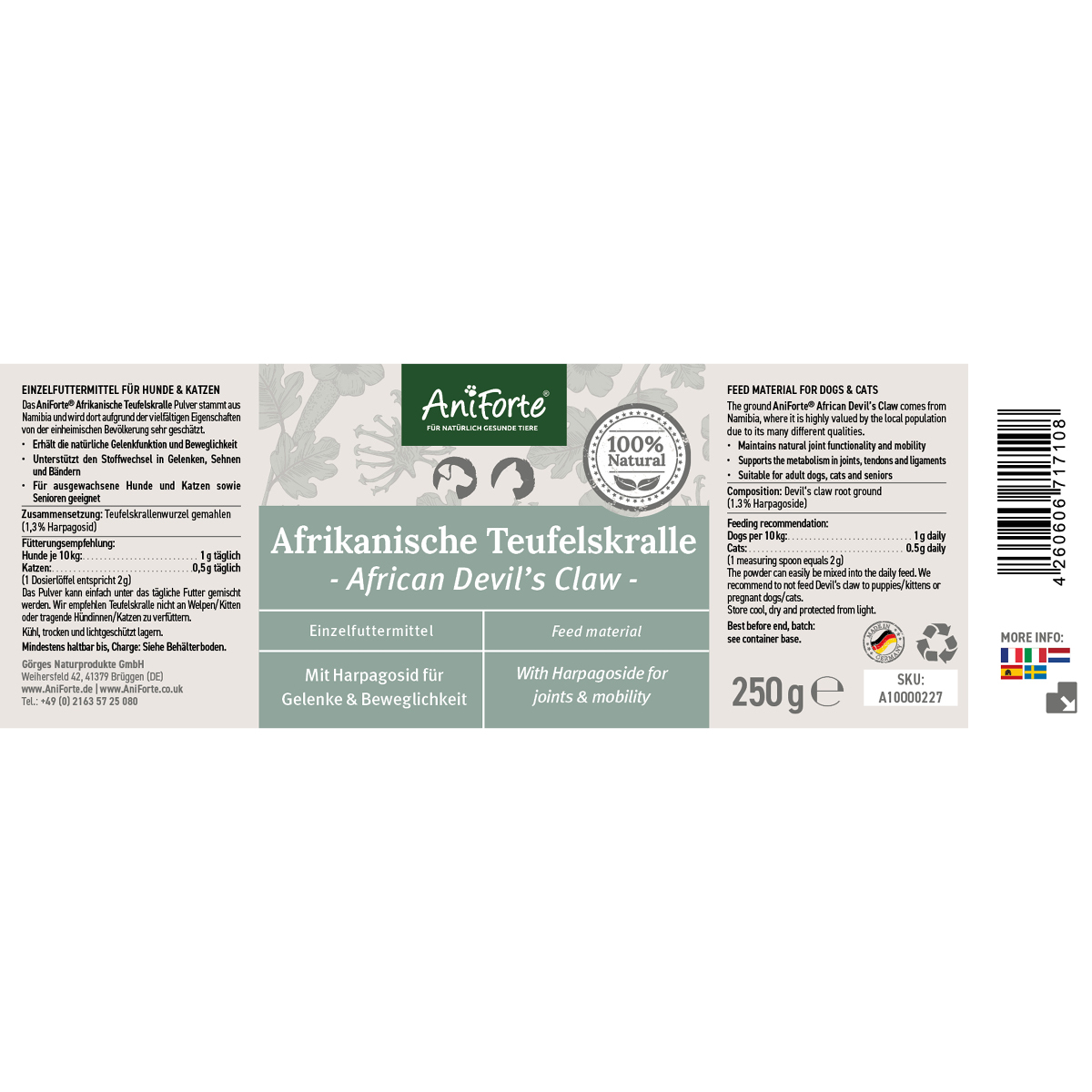 Aniforte Ergänzungsfutter & Aufzucht Aniforte Teufelskralle Pulver 250 g