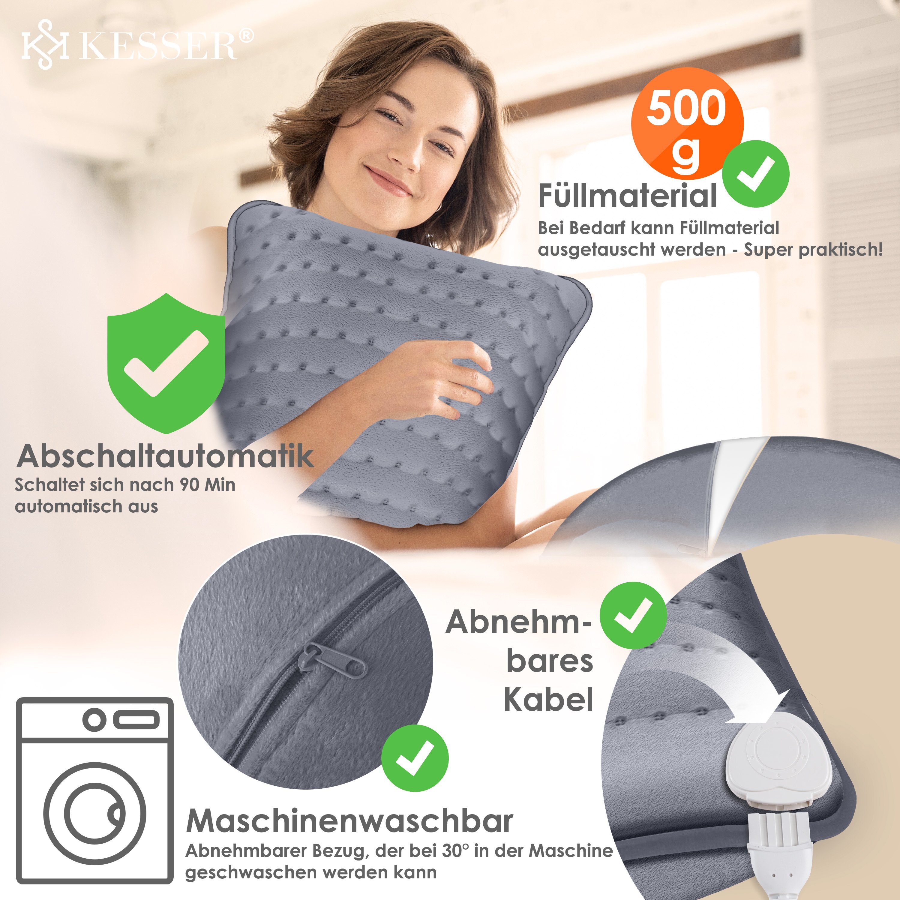 KESSER Heizkissen, Heizkissen elektrisch mit Füllung Inkl. Tasche 100W