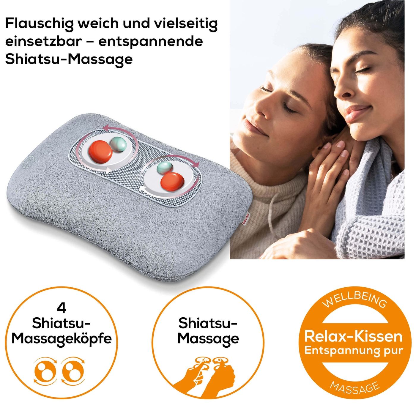Beurer Shiatsu-Massagekissen MG 145-Fixierbares Flauschfaser-Massagekissen mit Shiatsu-Massage & Wärmefunktion