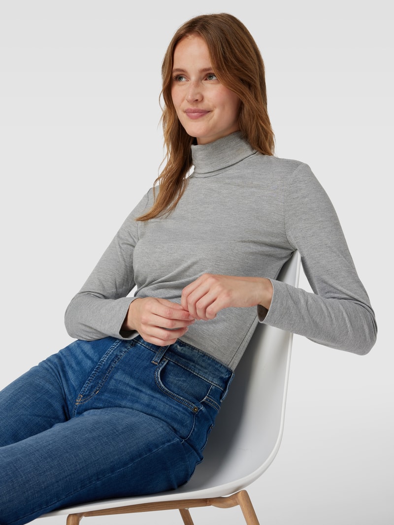 Longsleeve mit Rollkragen in dunkelgrau meliert