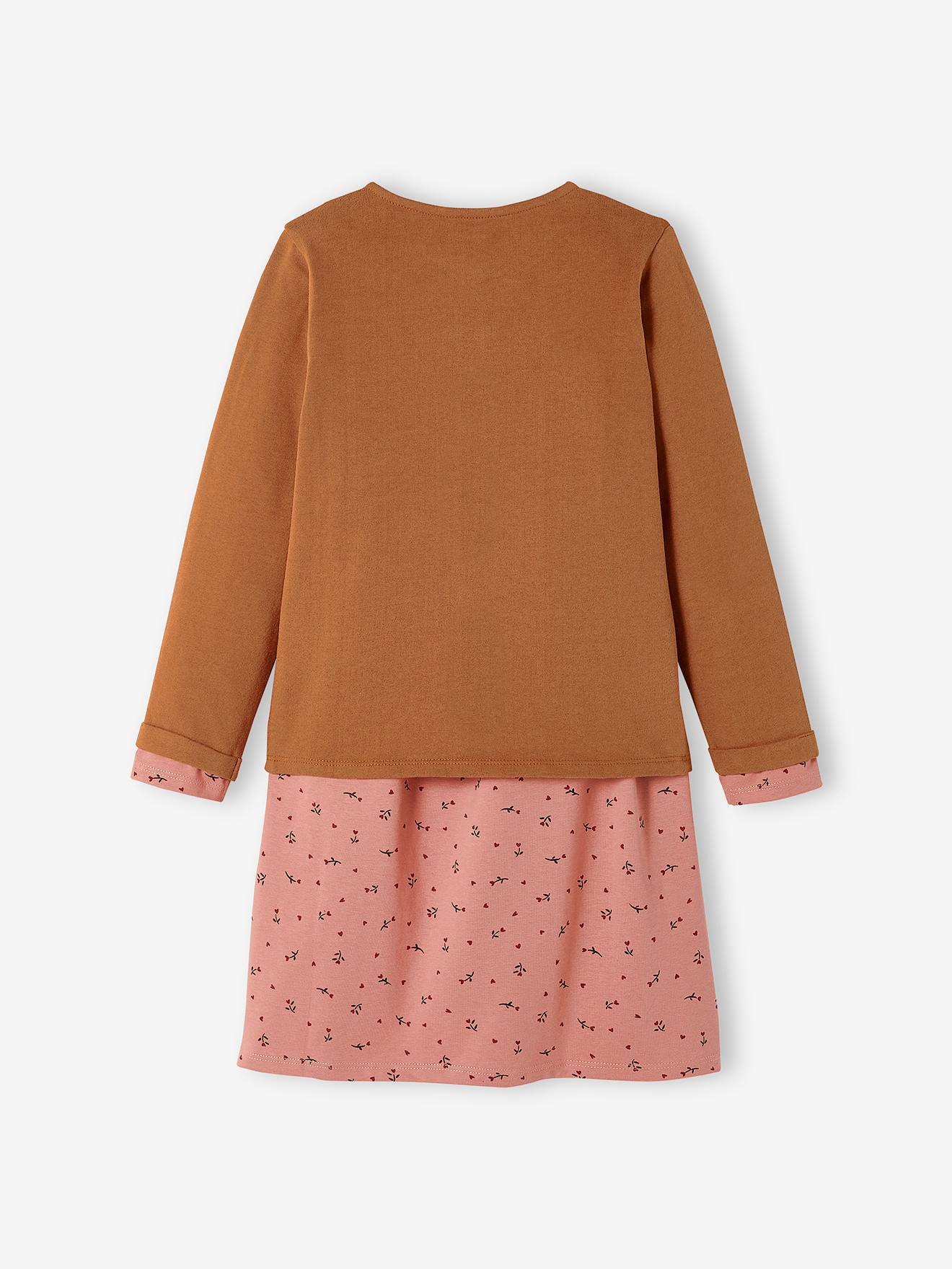 Ensemble fille cardigan et robe imprimée fleurs encre imprimé