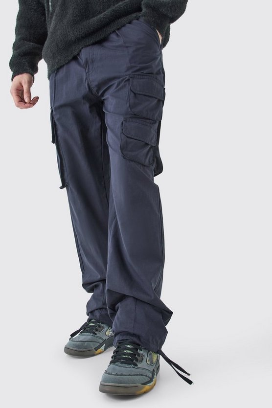 Lange Cargohose mit fester Taille und Bundfalten