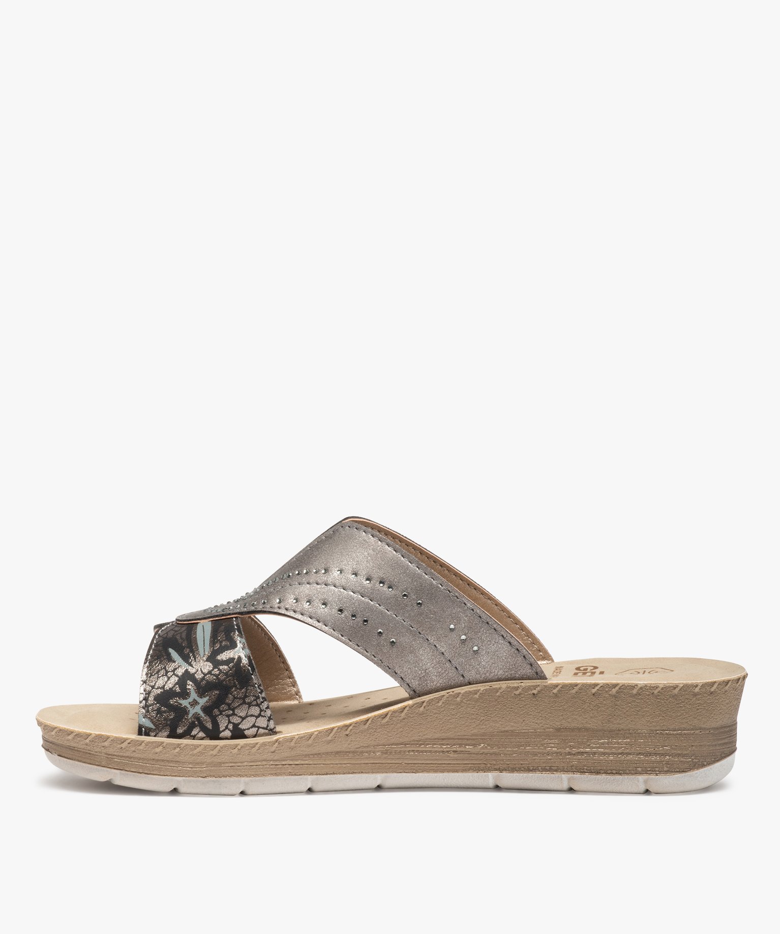 Sandales femme confort forme mule avec brides scintillantes gris | GEMO
