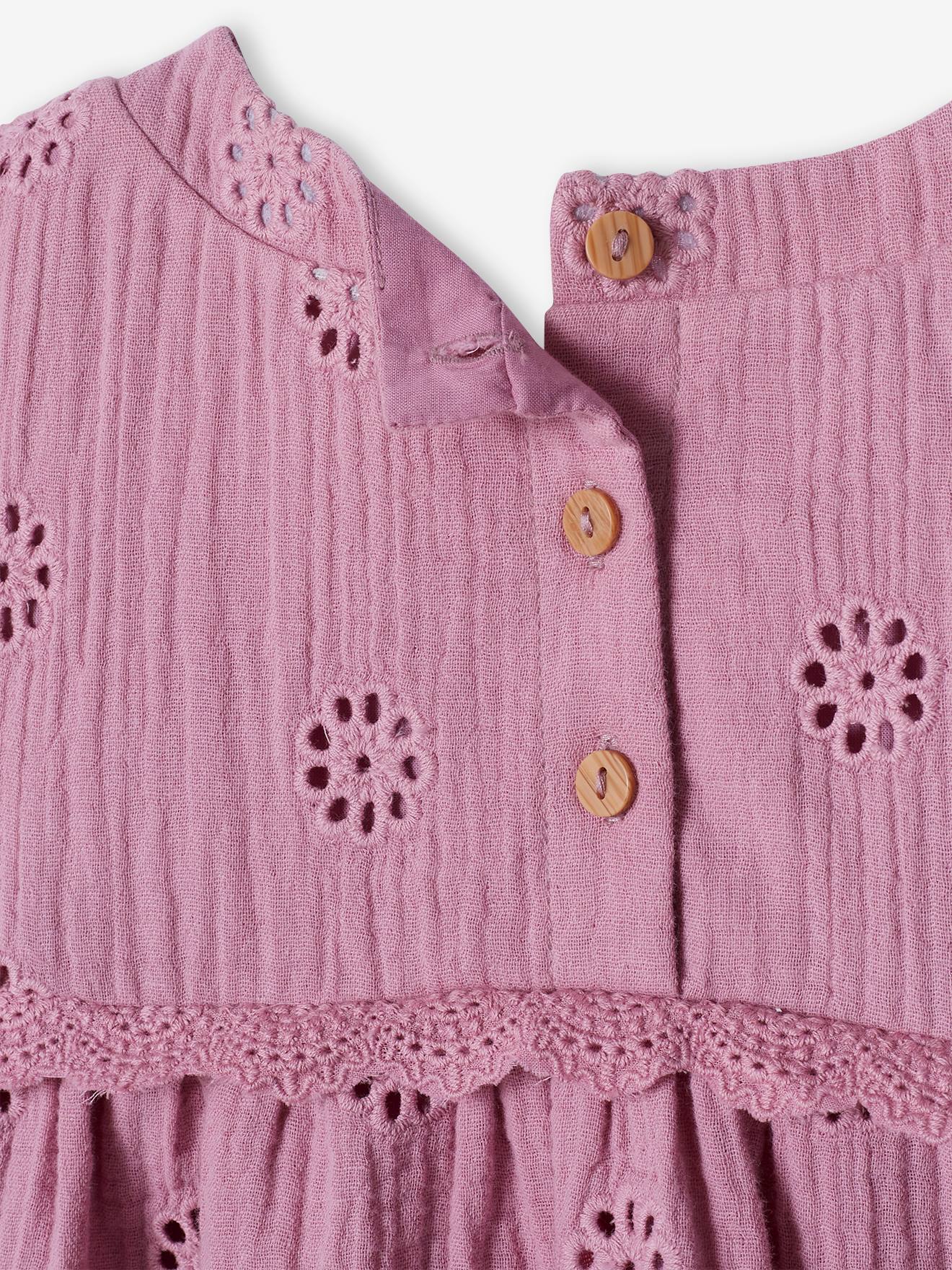 Vertbaudet Mädchen Bluse mit Lochstickerei - dunkelrosa