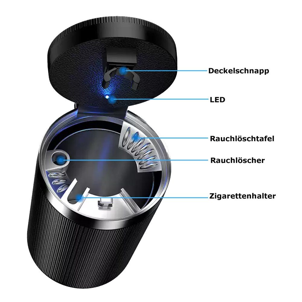 Bolwins Aschenbecher D09D KFZ Autoaschenbecher Aschenbecher LED Beleuchtung Gluttöter