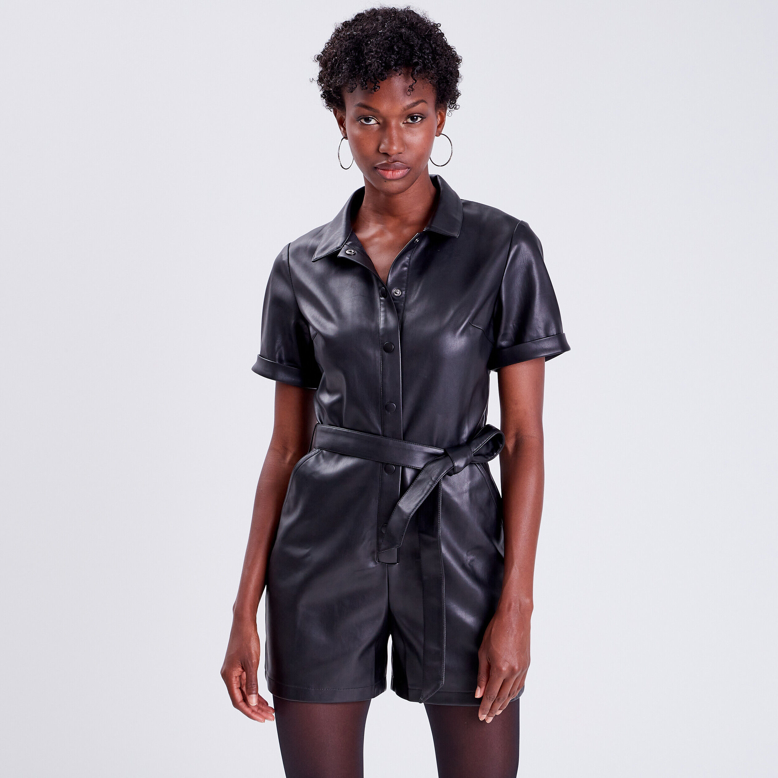 Combishort simili cuir noir femme | Cache Cache