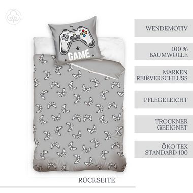 Bettwäsche Gamer 135x200 + 80x80 cm, 100 % Baumwolle, MTOnlinehandel, Renforcé, 2 teilig, Zocken Gaming / Game Kinder-, Teenager-Bettwäsche