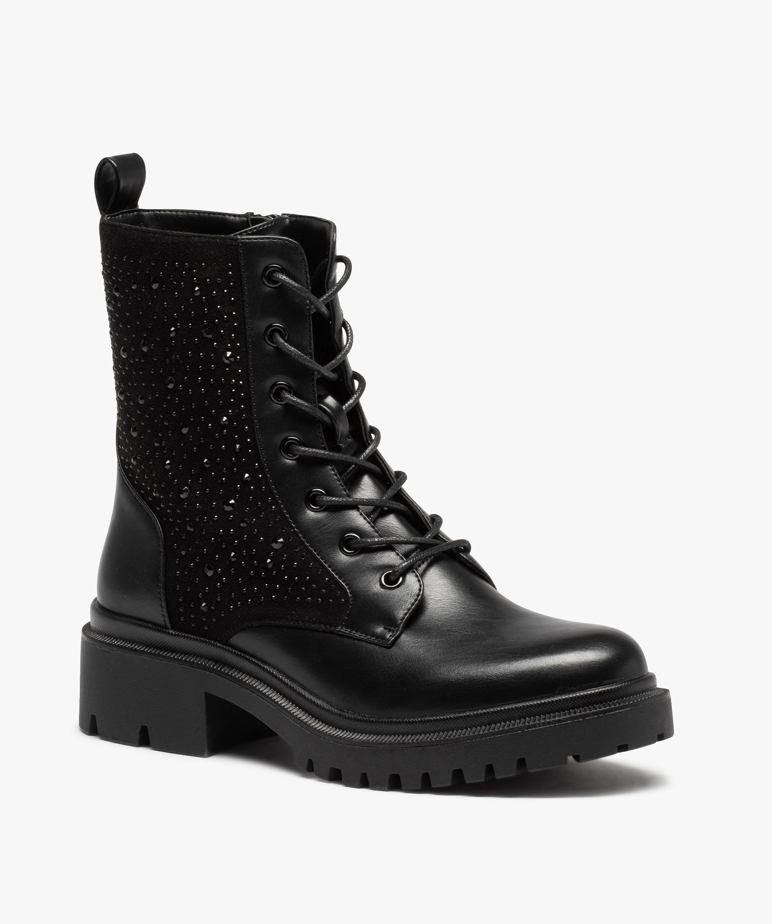 Bottines femme unies à strass et semelle crantée noir | GEMO