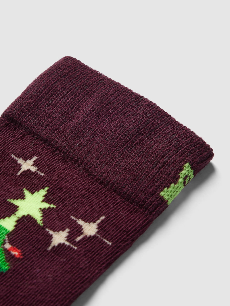 Socken mit Allover-Muster Modell 'Christmas Tree' in bordeaux rot