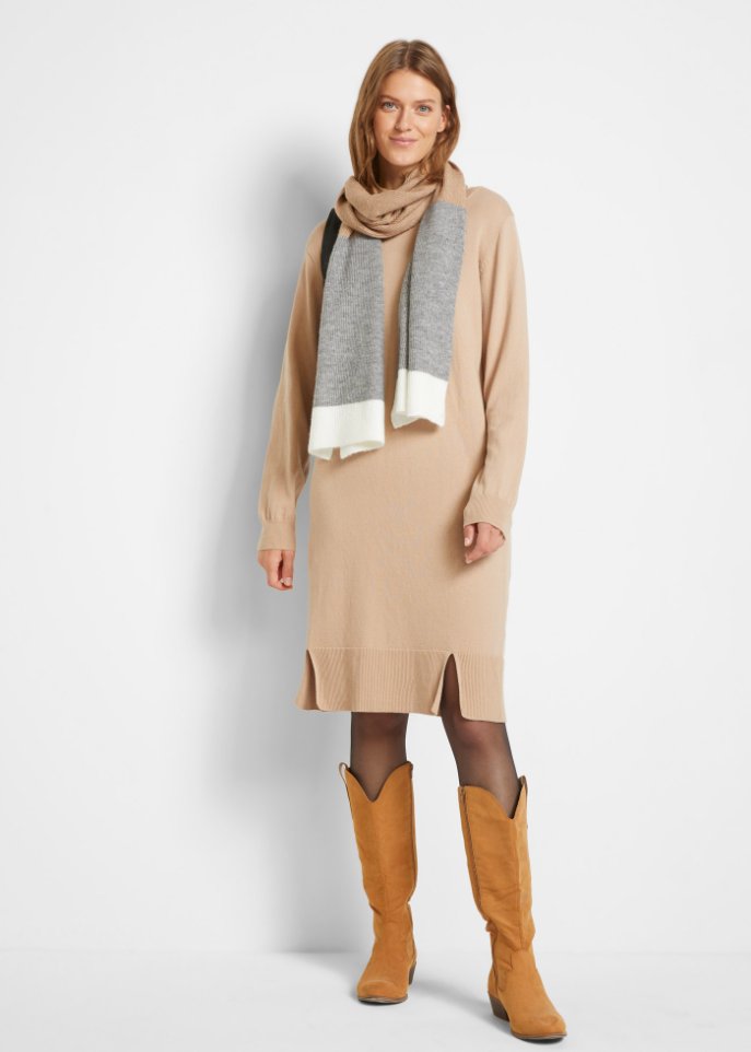 Strickkleid mit Schlitzdetail am Saum, knieumspielend