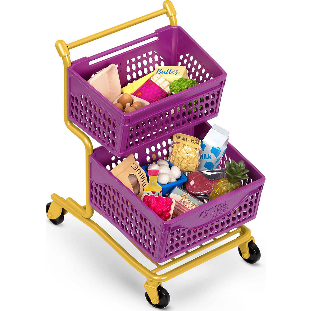 Einkaufswagen mit Lebensmitteln - Lila & Gelb
