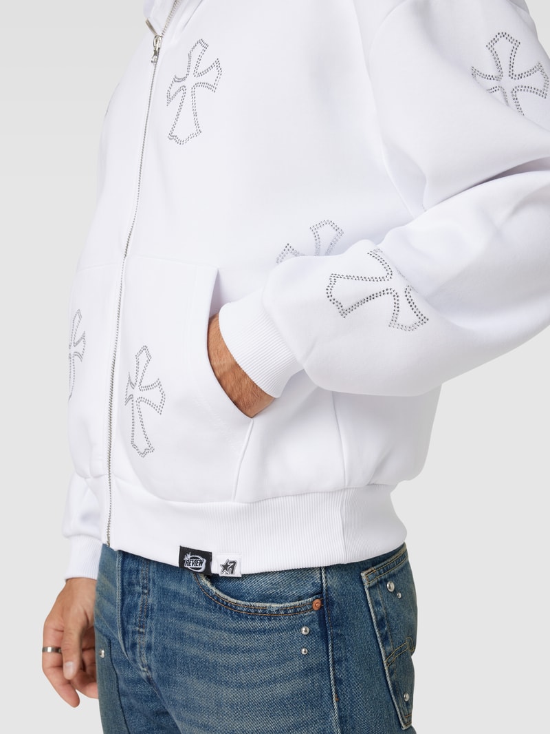 Sweatjacke mit Label-Detail in weiß