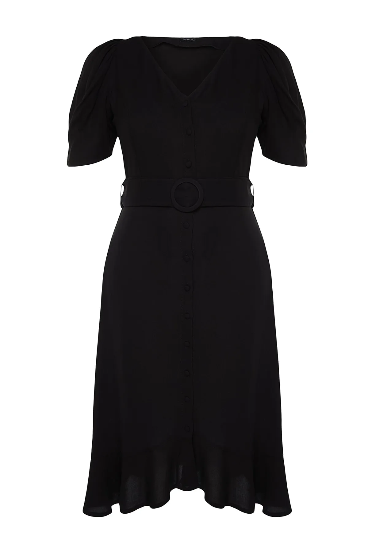 Trendyol Curve  Schwarzes gewebtes Kleid mit Gürtel TBBSS22EL3021