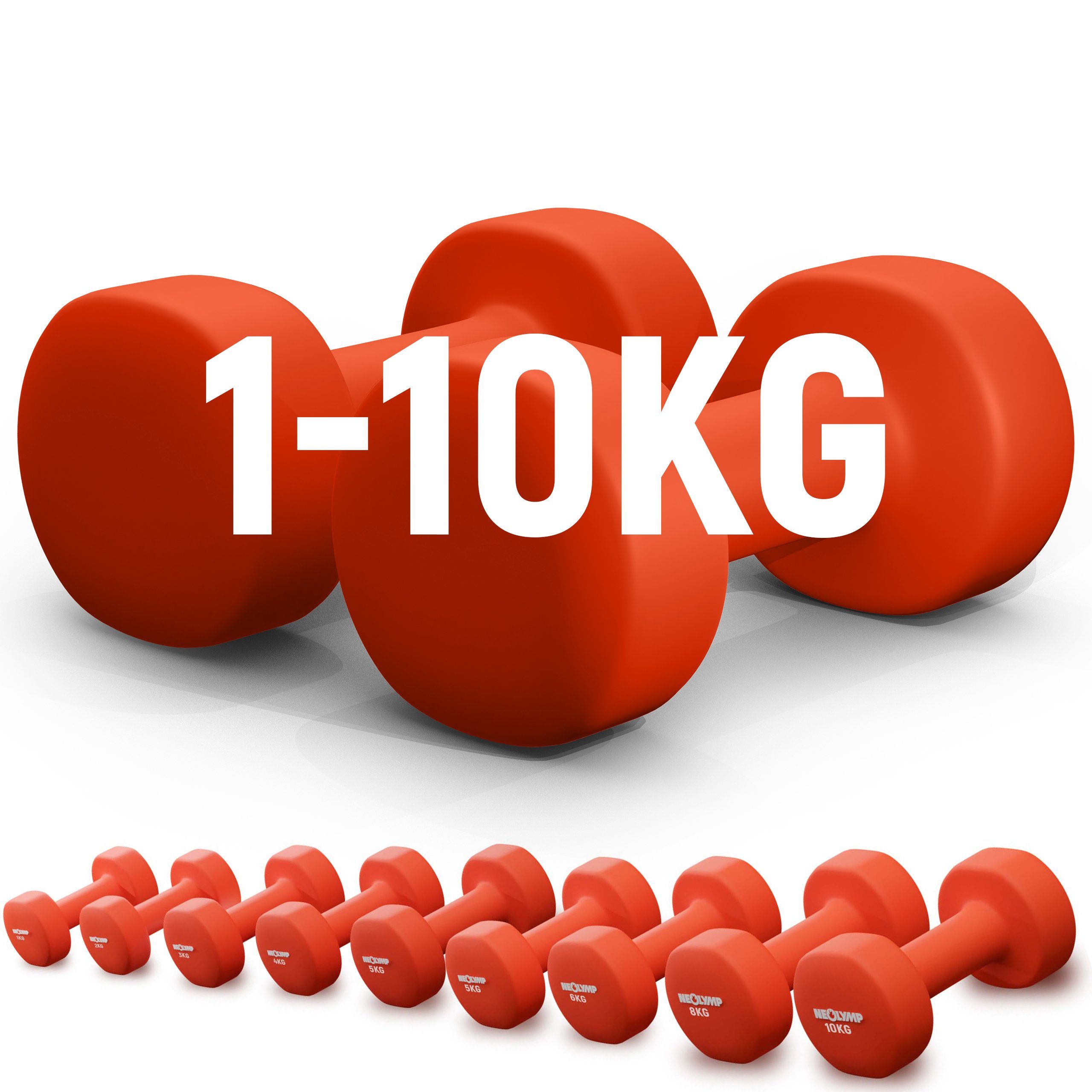 NEOLYMP Hantel-Set Premium Kurzhanteln, Neoprenhanteln, Silikonhanteln, ND210, (Set, 2er-Set, paarweise), Neopren, Anti-Rutsch, bodenschonend, Stahlkern, hexagonale Form,paarw.