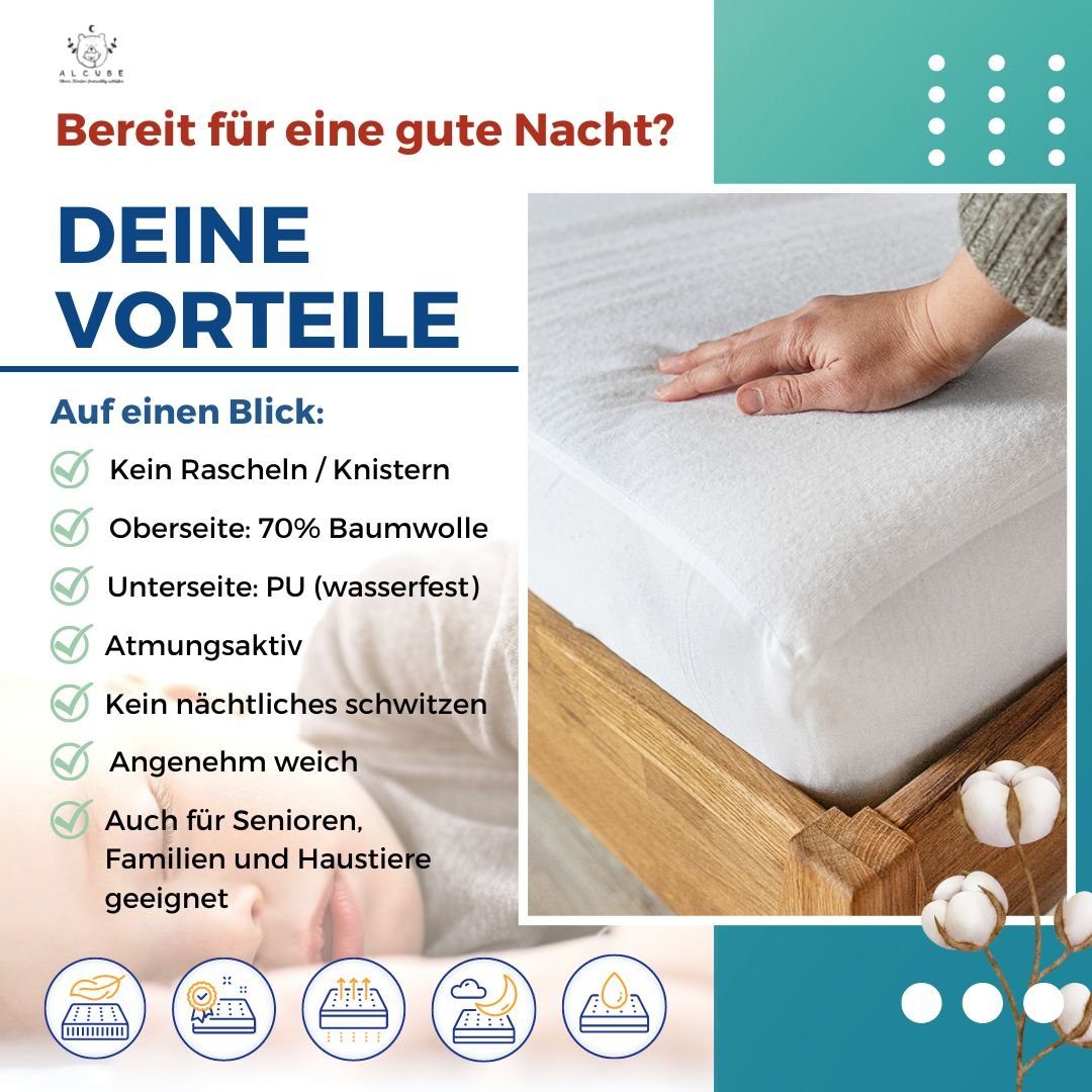 Matratzenauflage wasserdicht Spannbettlaken Matratzenschutz waschbar Alcube, Matratzenschoner 80x160 cm bis 28 cm Höhe I Matratze Kinderbett 80x160