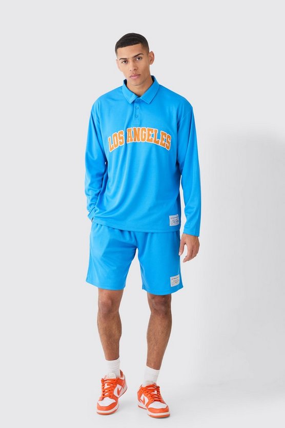 Oversize Los Angeles Rugby Mesh-Poloshirt & Mesh-Shorts