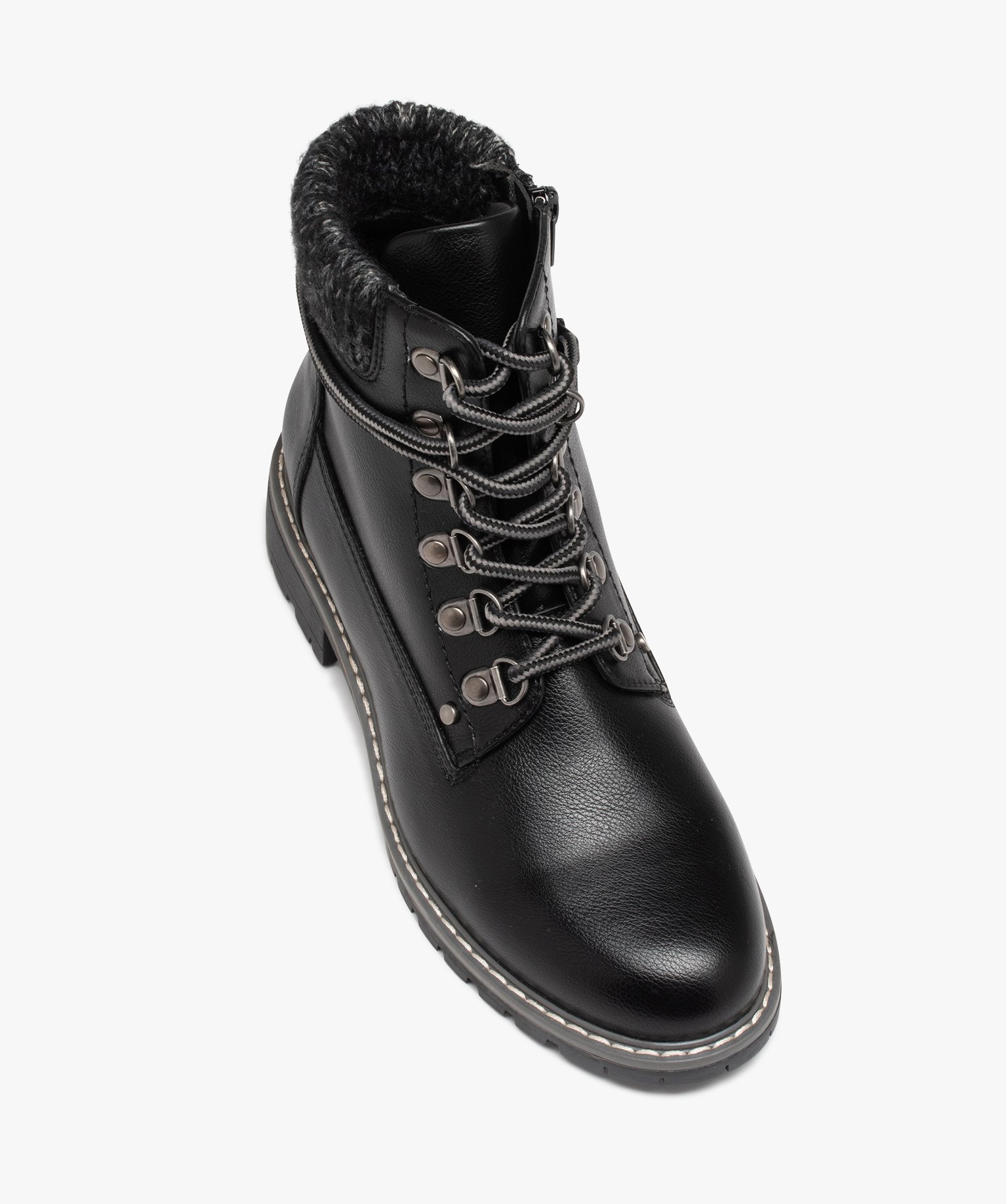 Boots femme unies avec col en maille et lacets de montagne noir | GEMO