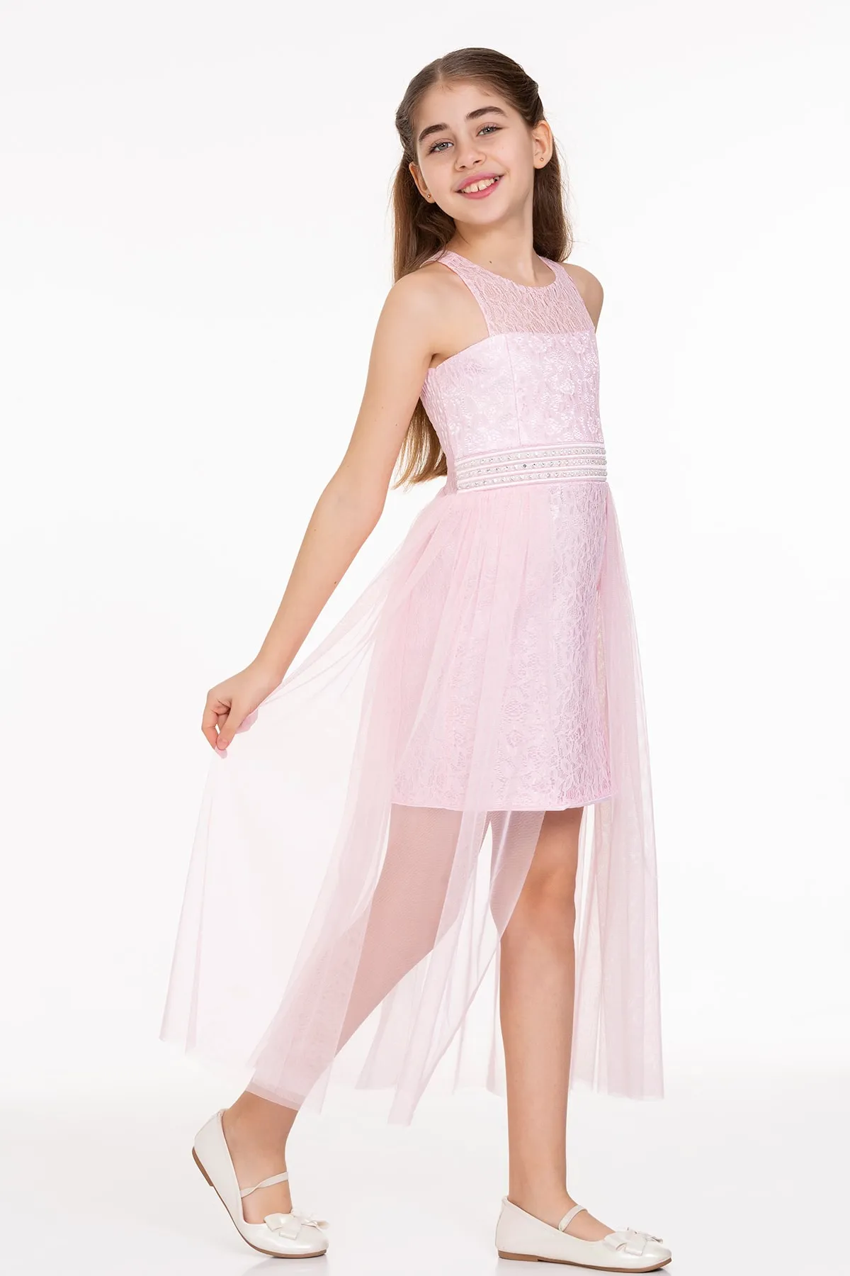 AHENGİM  Mädchen-Abendkleid, Perlenstein-Tüll-Mädchen-Abendkleid Ak2229