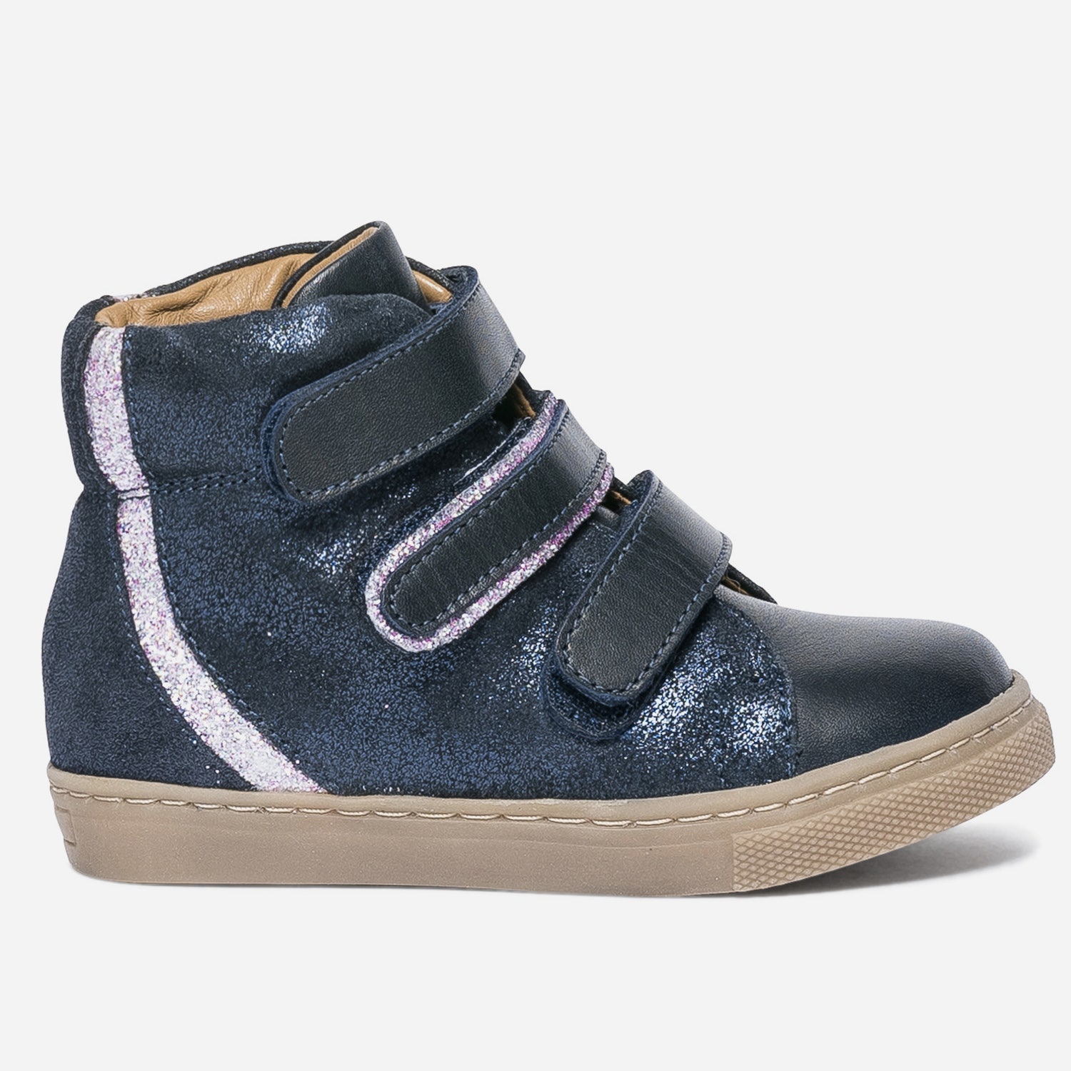 Boots BUGGY bleu marine en cuir à scratchs