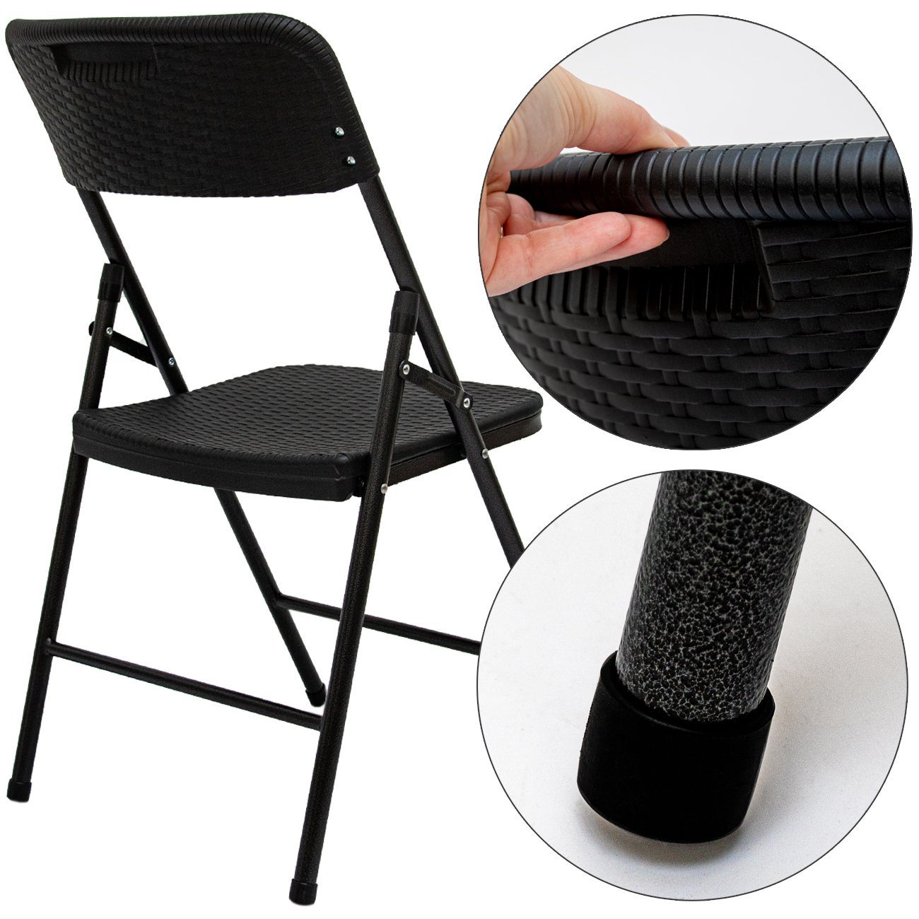 AMANKA Klappstuhl 2er Set Klappstuhl Balkonstuhl in Rattan-Optik, bis 150kg 50x46x83,5cm Schwarz
