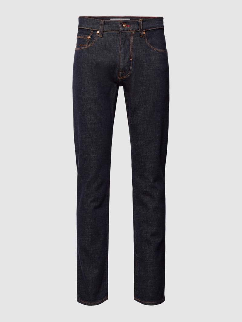Tapered Fit Jeans mit Label-Detail Modell 'Lyon' in dunkelblau