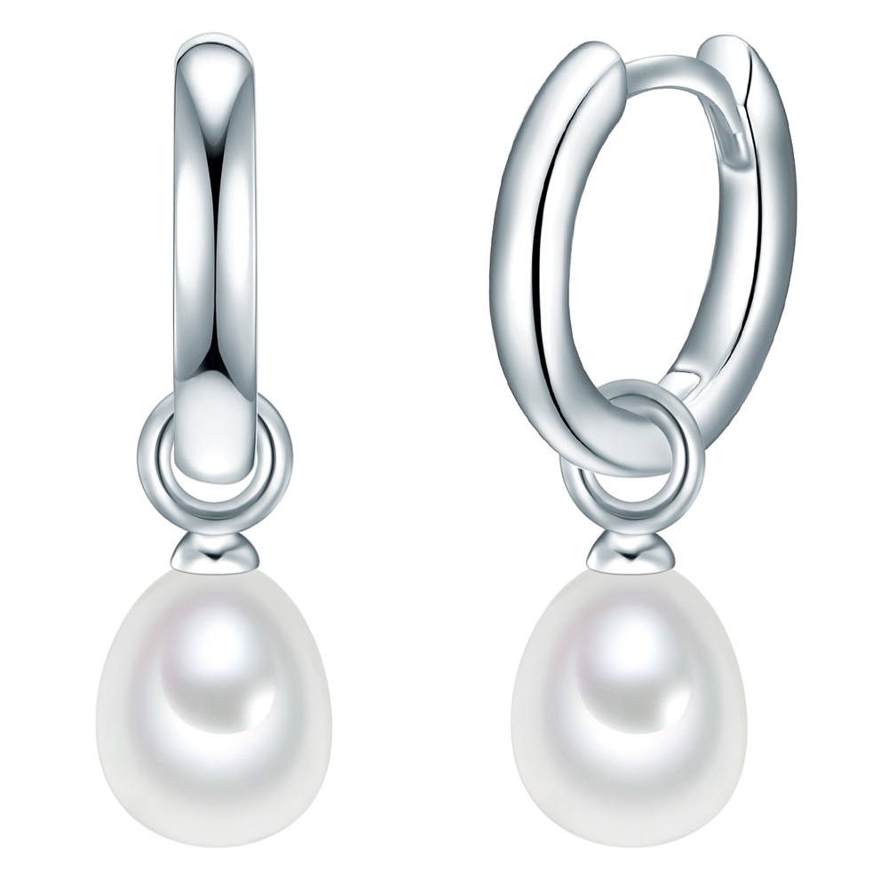 Valero Pearls Créoles en argent Argent sterling Perle de culture d'eau douce en Argent Boucles d'oreilles